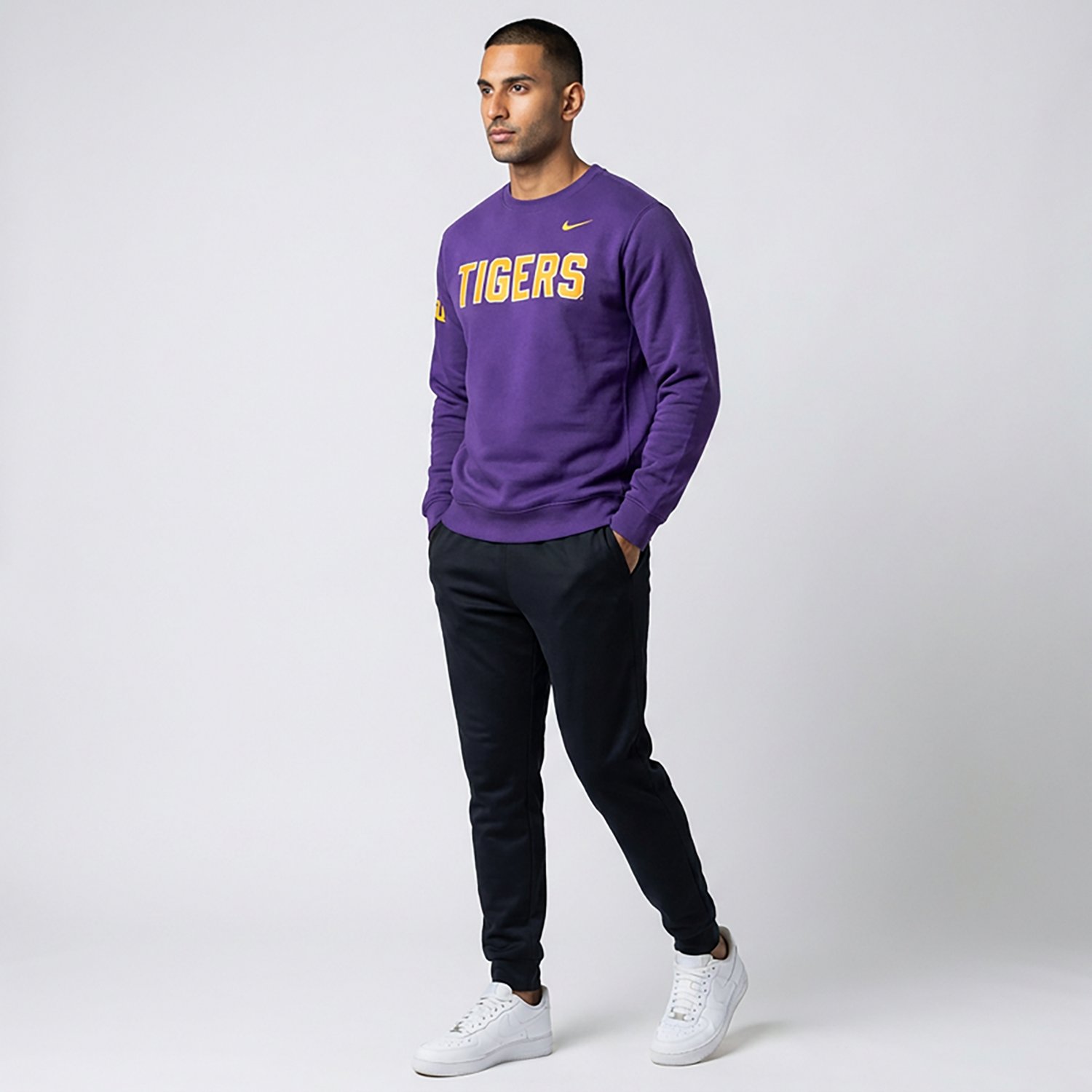Nike Men's LSU Tigers Block Team Fleece Club Crew Sweatshirt - view number 3