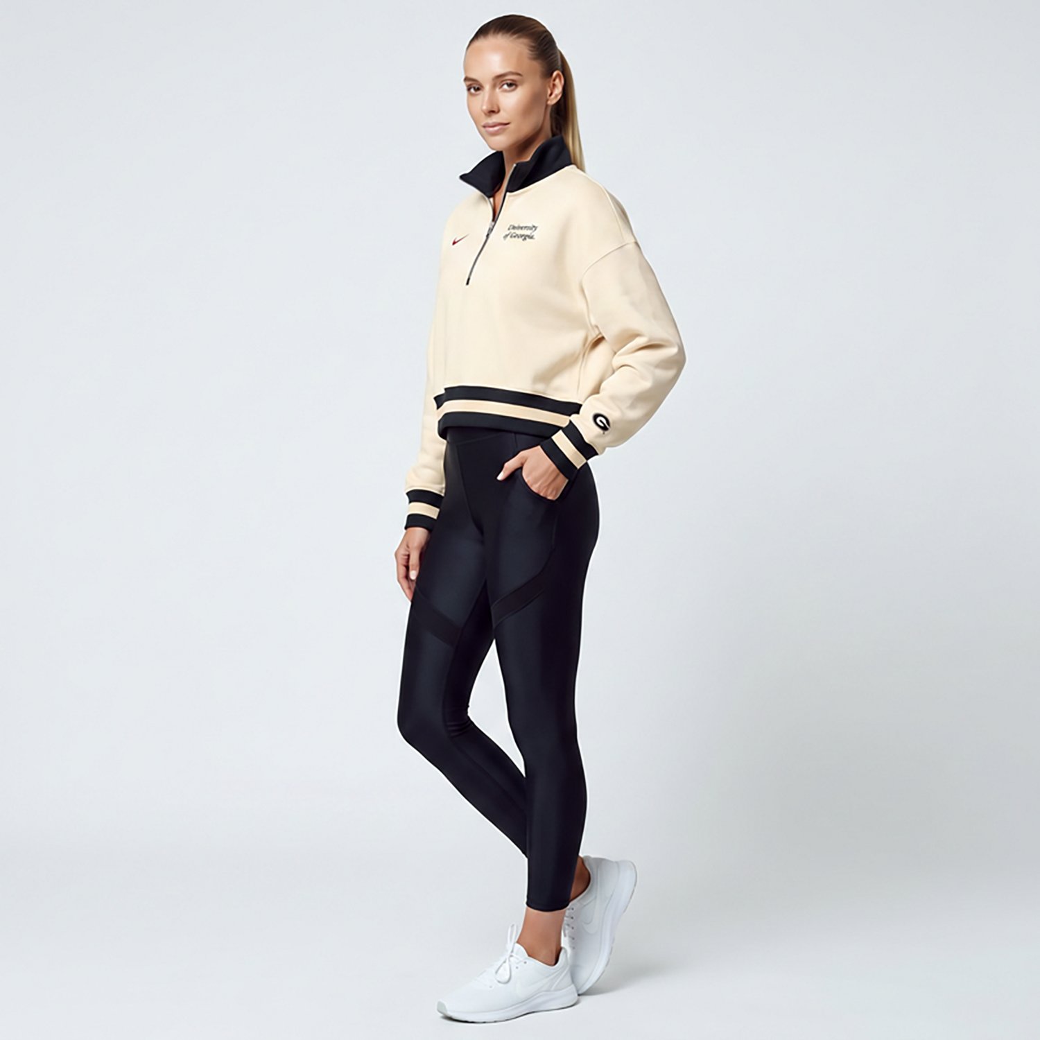 Nike Women's Georgia Bulldogs Legacy Fleece Crop 1/4 Zip Jacket - view number 4