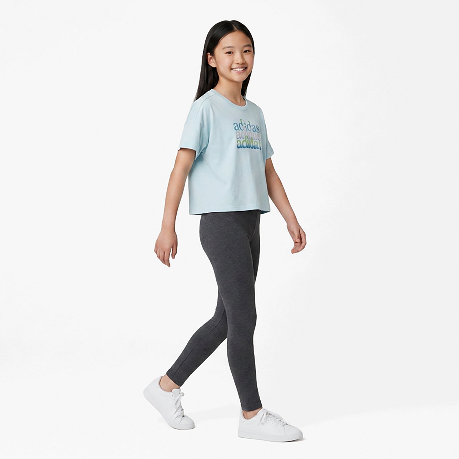 adidas Girls' Adi Stack Drop Shoulder Short Sleeve Graphic T-shirt