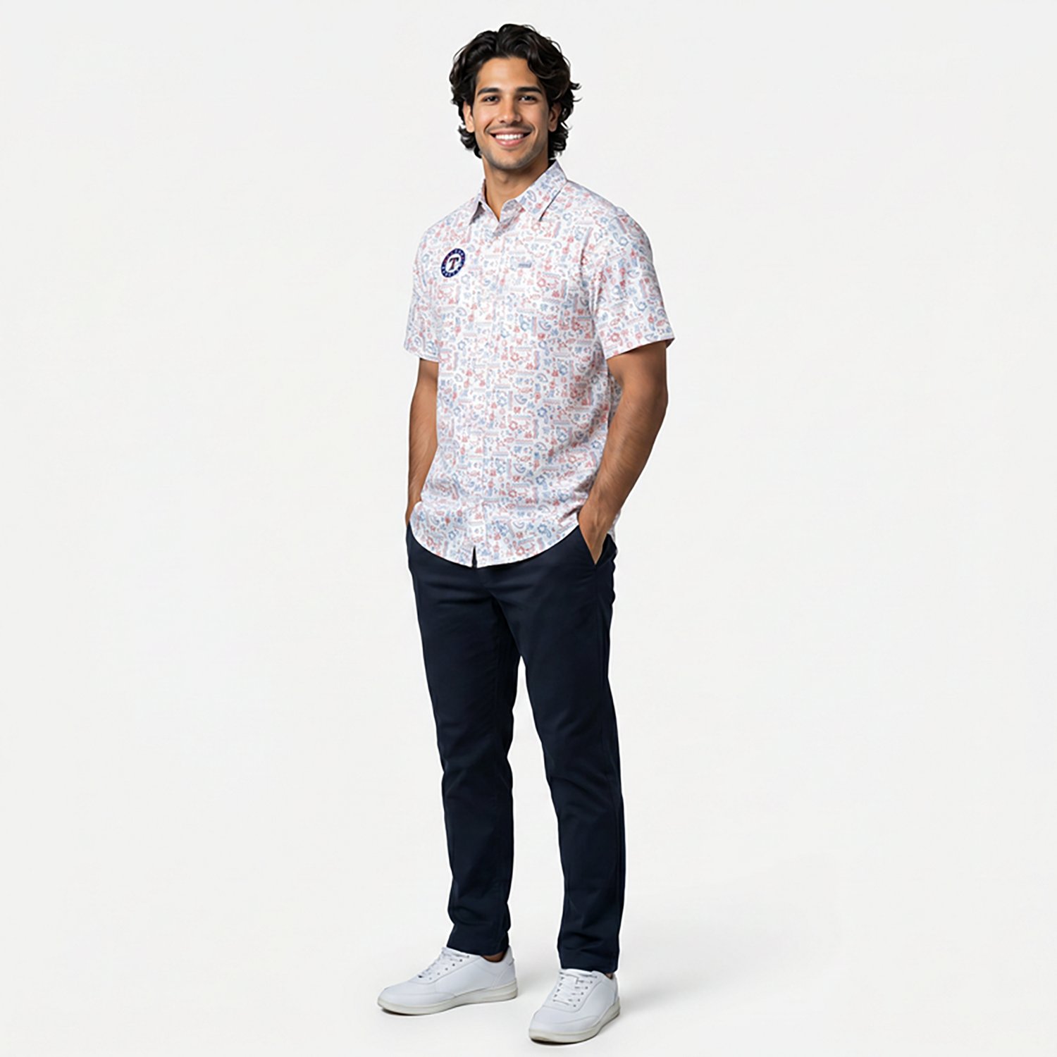 Columbia Sportswear Men's Texas Rangers Fish Fan Print Super Slack Tide Short Sleeve Shirt - view number 3