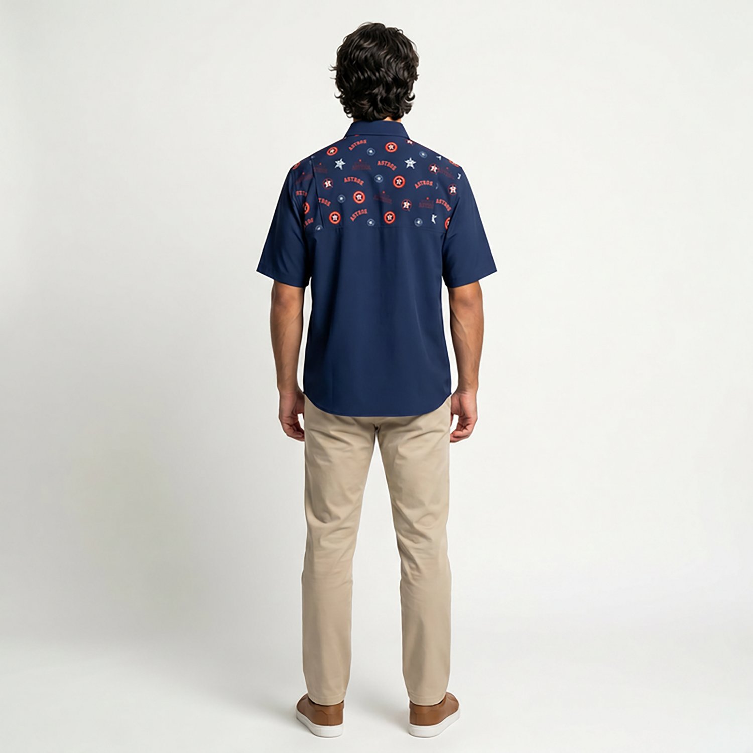 Antigua Men's Houston Astros Scatter Print Woven Short Sleeve Fishing Shirt