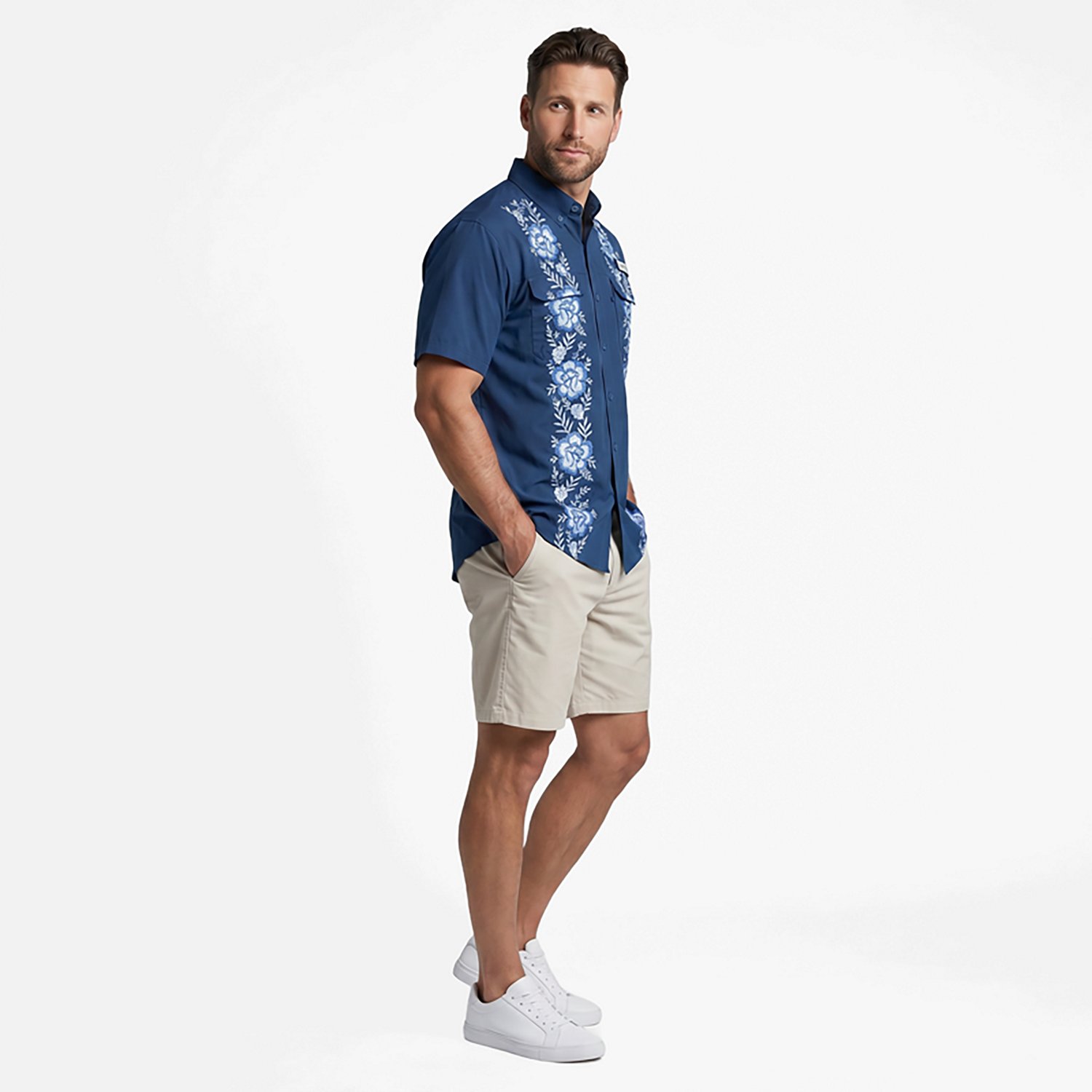 Magellan Outdoors Men's Hispanic Heritage Flores Azul Guayabera Shirt - view number 3