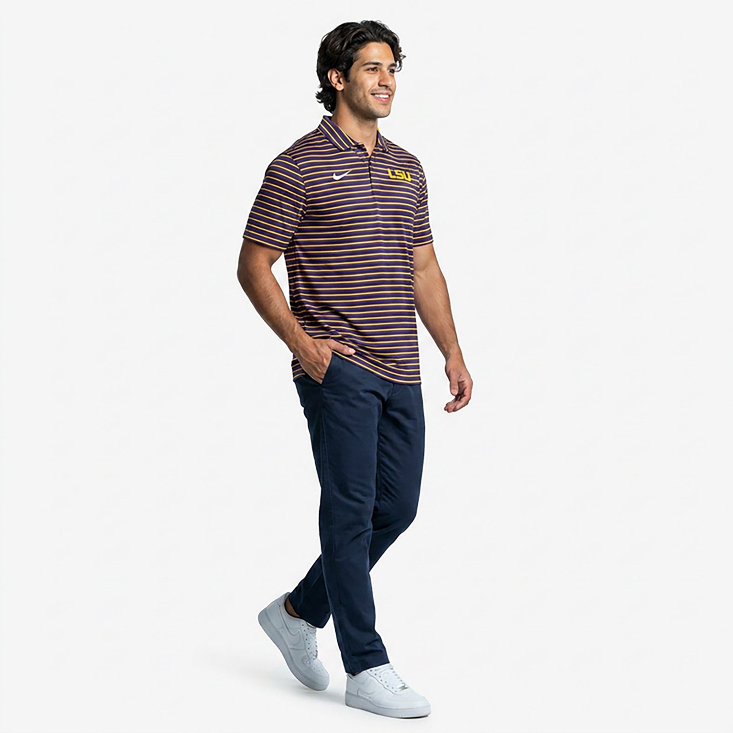 Nike Men's Louisiana State University Dri-FIT Stripe Tour Polo Shirt