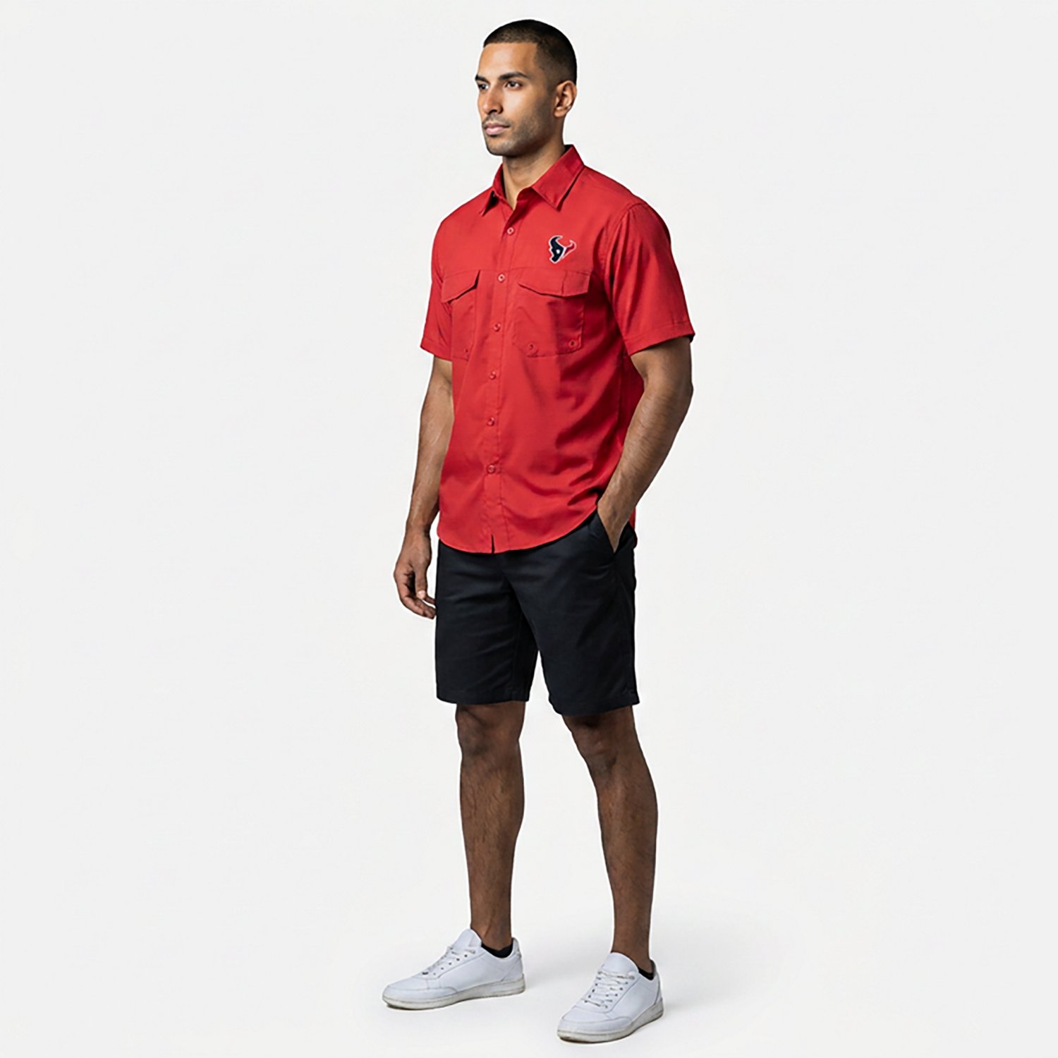 Antigua Houston Texans Men's Game Day Woven Short Sleeve Button Down Fishing Shirt - view number 3