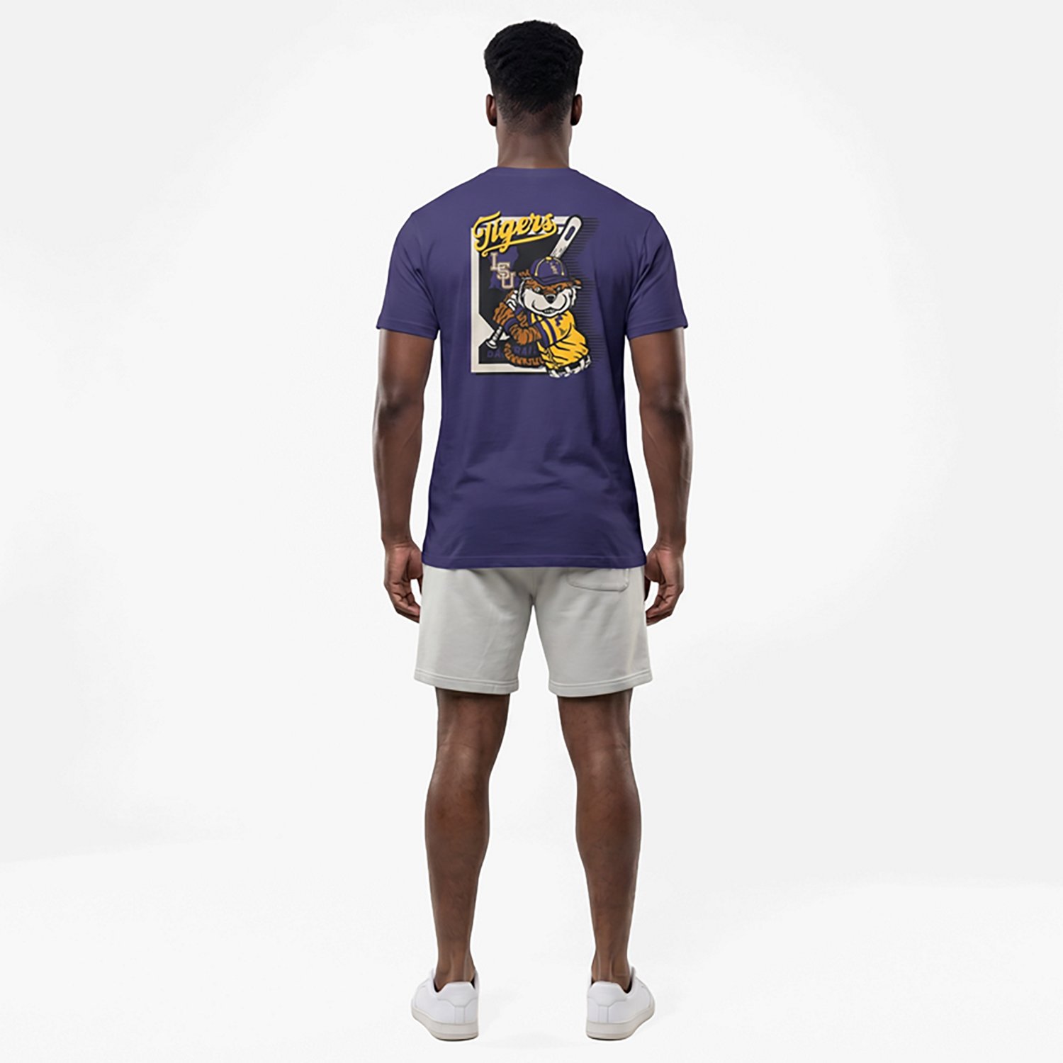 Image One Men's LSU Tigers Baseball Card Mascot Short Sleeve T-shirt