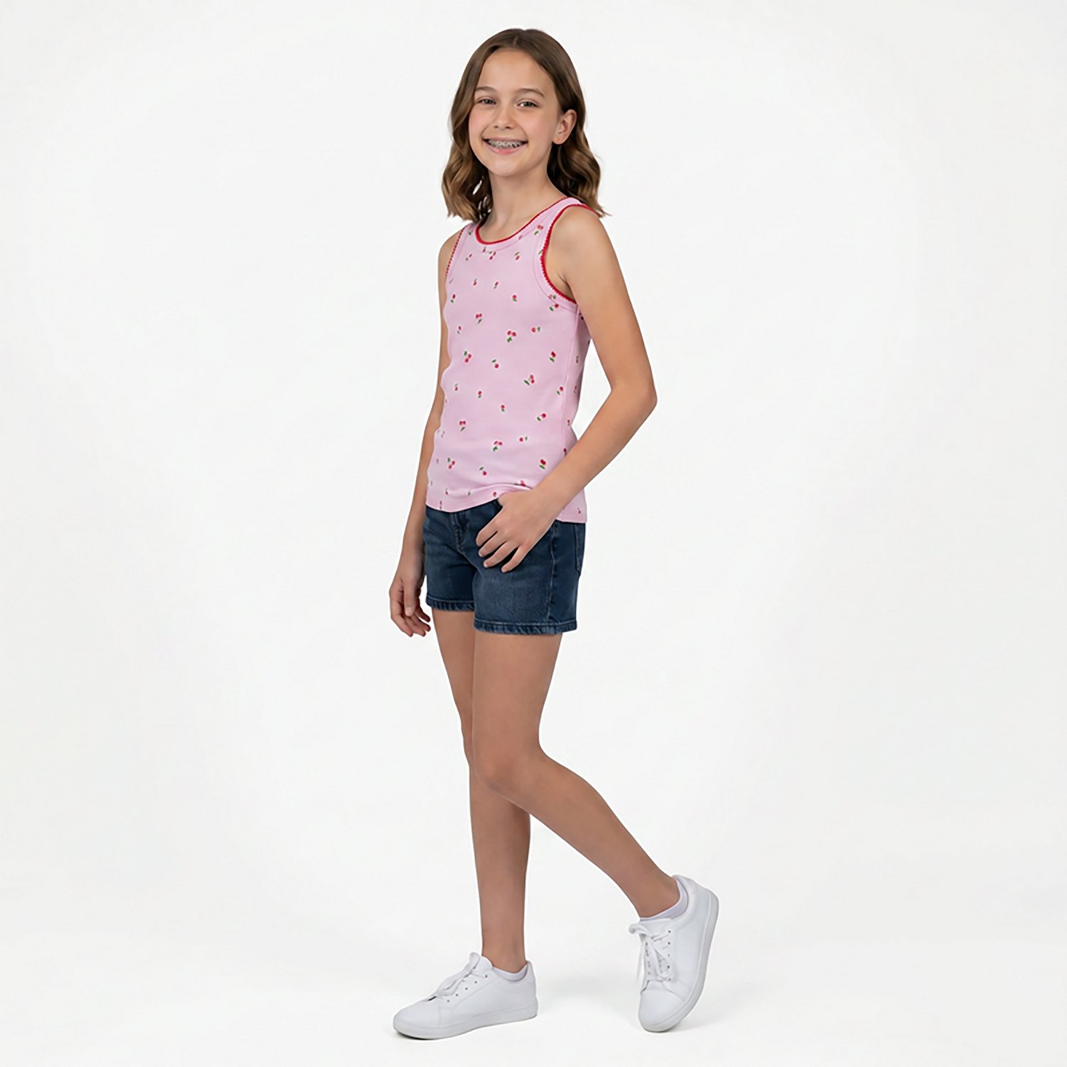 BCG Girls’ Blanket Stitch Printed Rib Tank