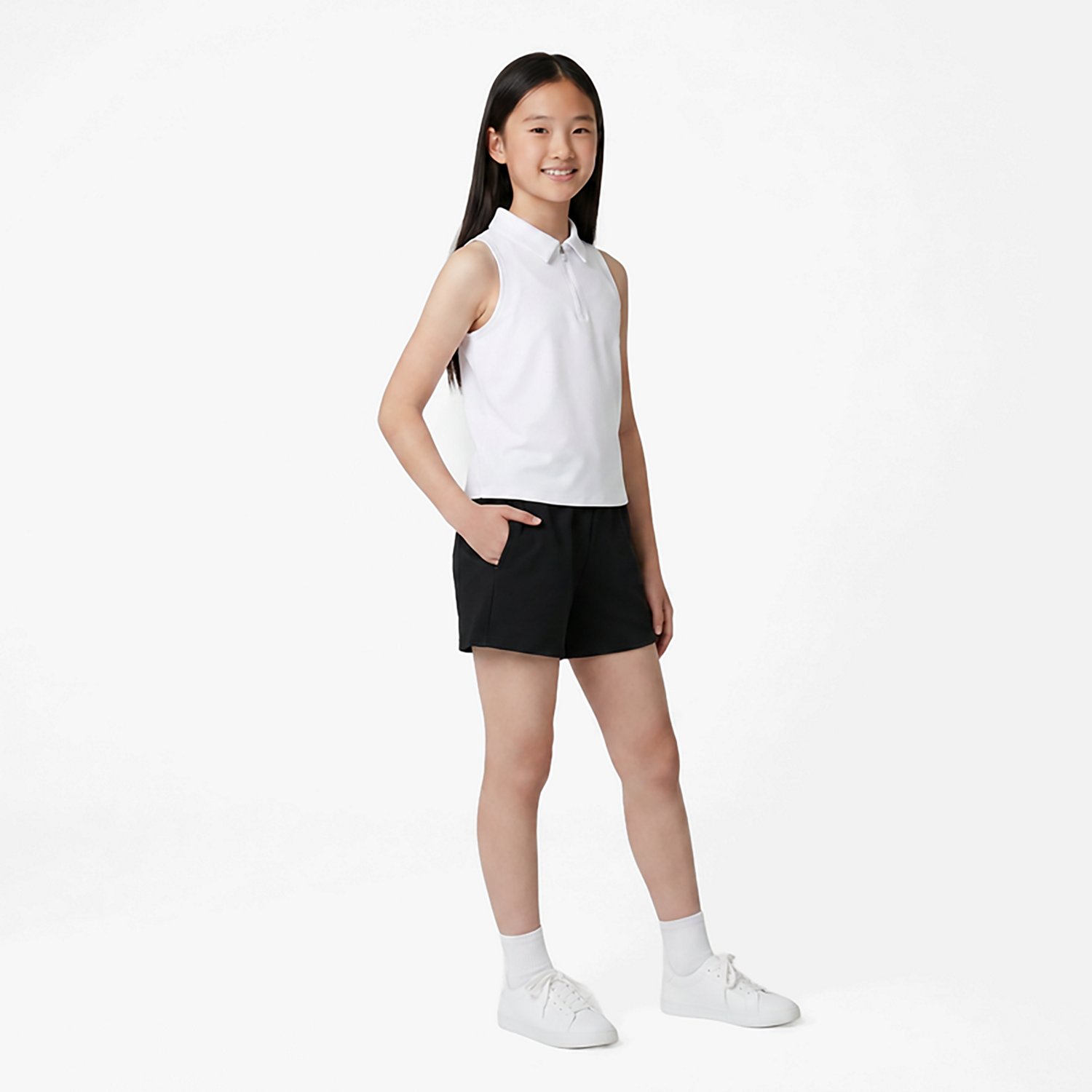 BCG Girls' Tennis Swing 1/4 Zip Sleeveless Polo Shirt