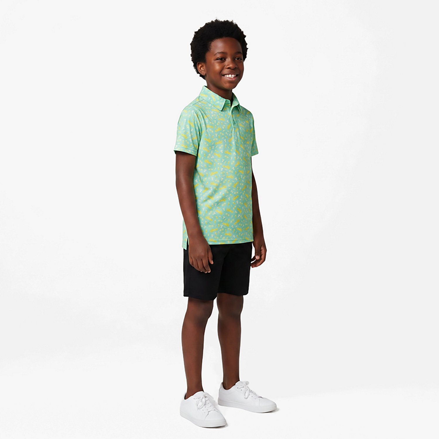 BCG Boys' Golf Racecar Print Short Sleeve Polo