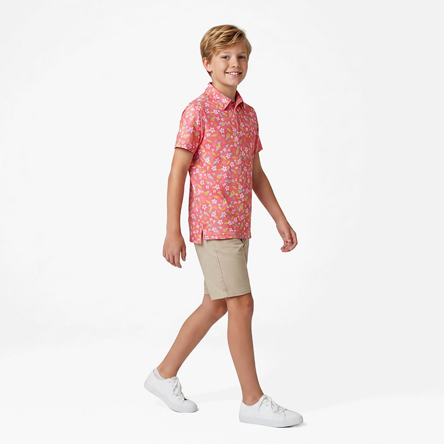 BCG Boys' Golf Tropical Print Polo Shirt