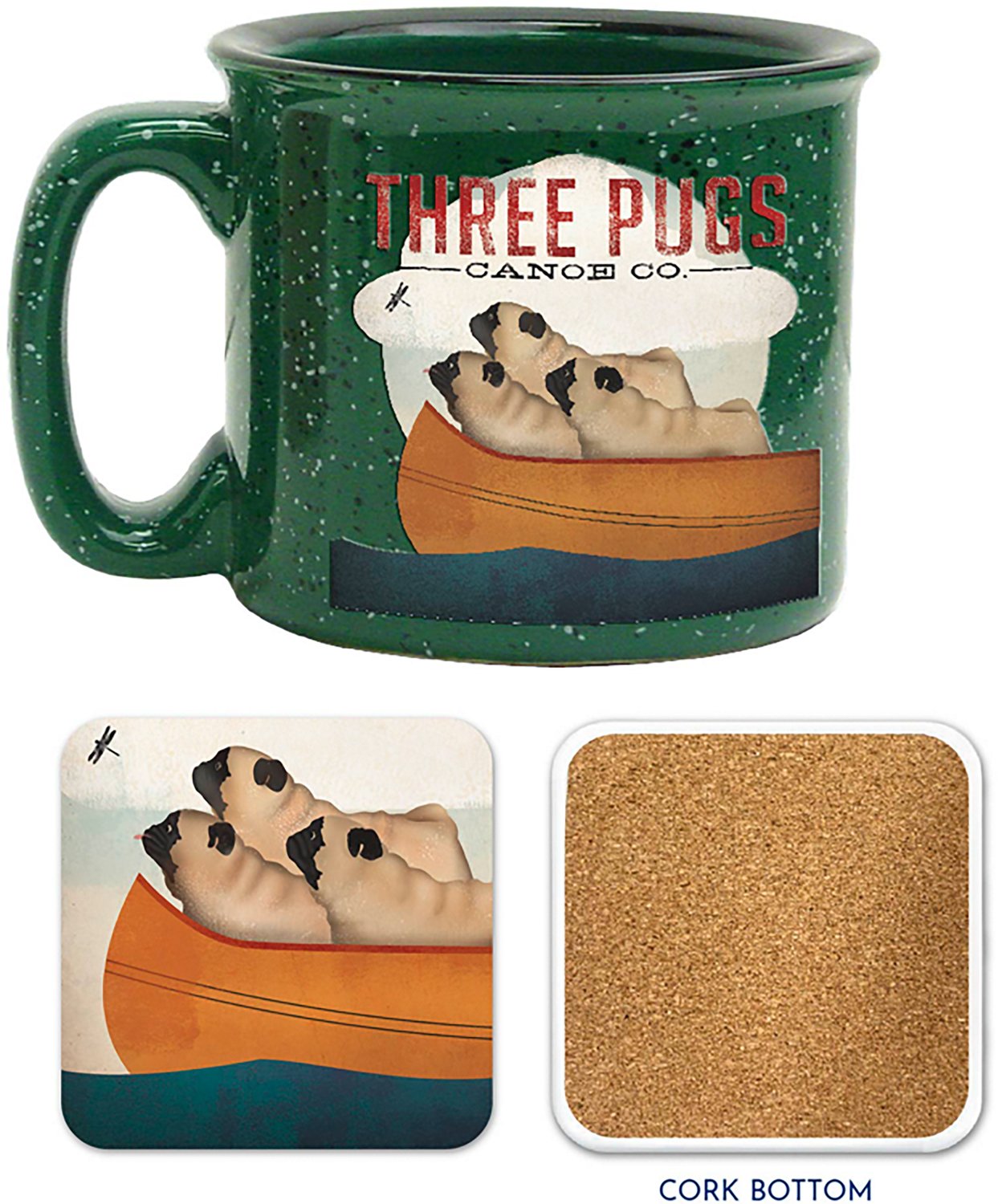 Courtside Market Three Pugs Mug & Coaster Set
