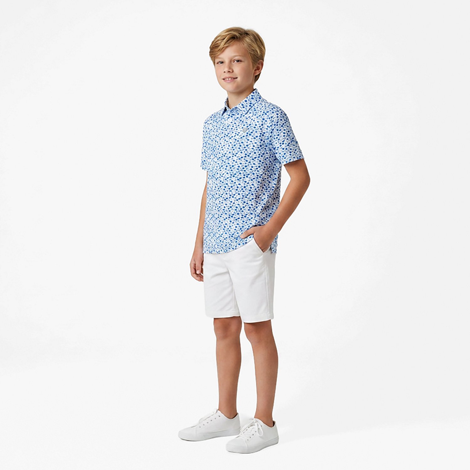 Callaway Boys' Watercolor Fish Allover Print Polo Shirt