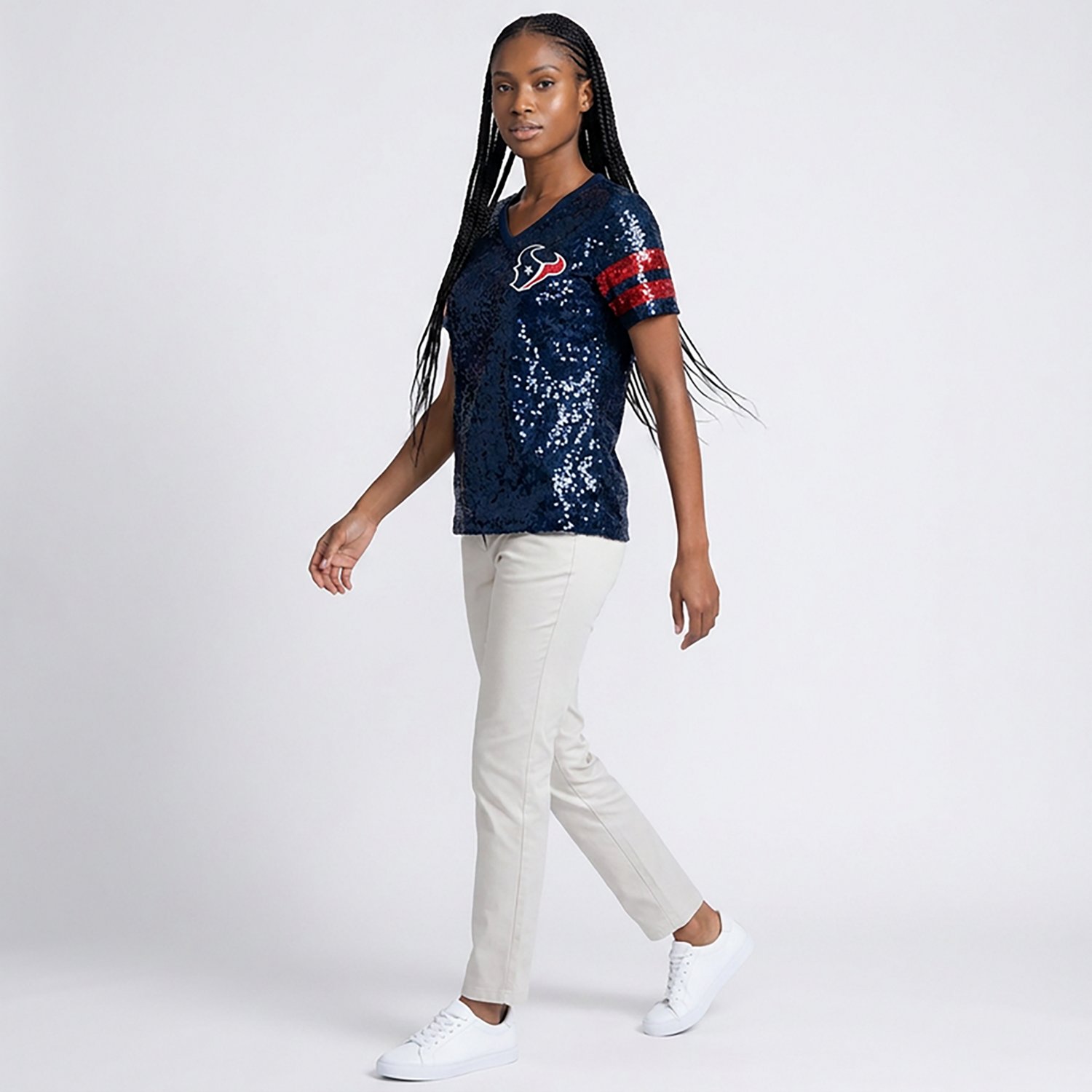 Outerstuff Women's Houston Texans Glam Striped Sequin Top