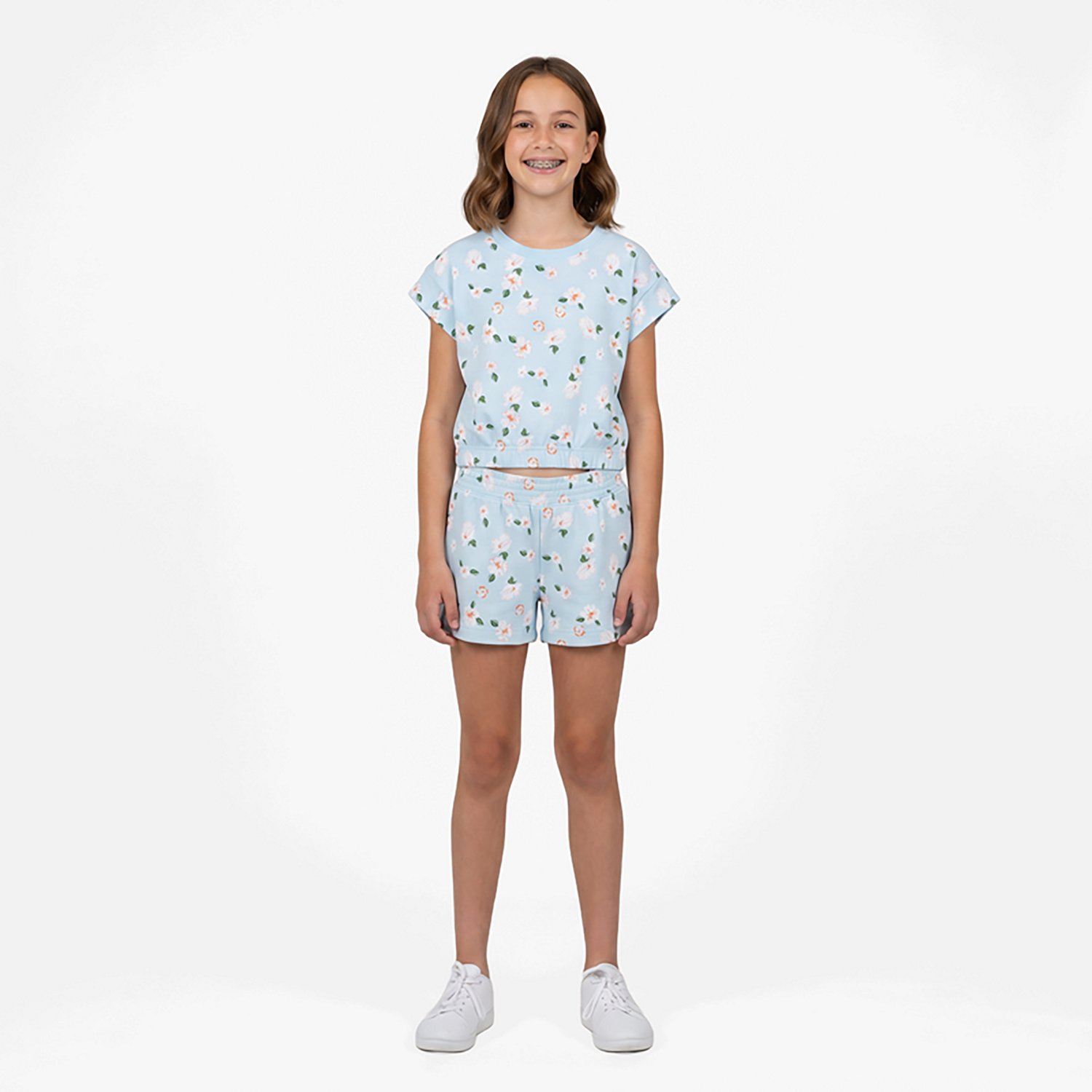 BCG Girls' 2T-4T Blue Floral Terry Short Sleeve Set