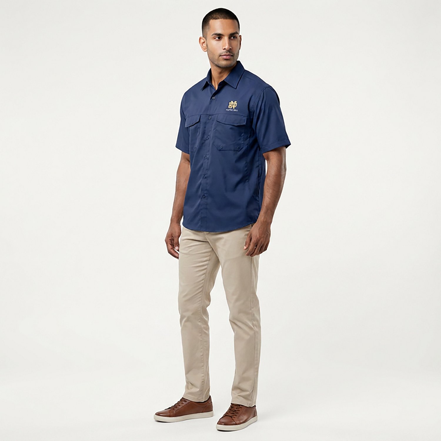 Antigua Men's Notre Dame Fighting Irish Game Day Fishing Shirt - view number 2