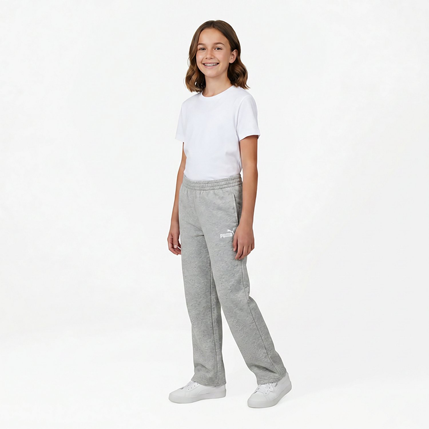 PUMA Girls’ Essentials Basics Spun Poly Fleece Wide Leg Pants - view number 2