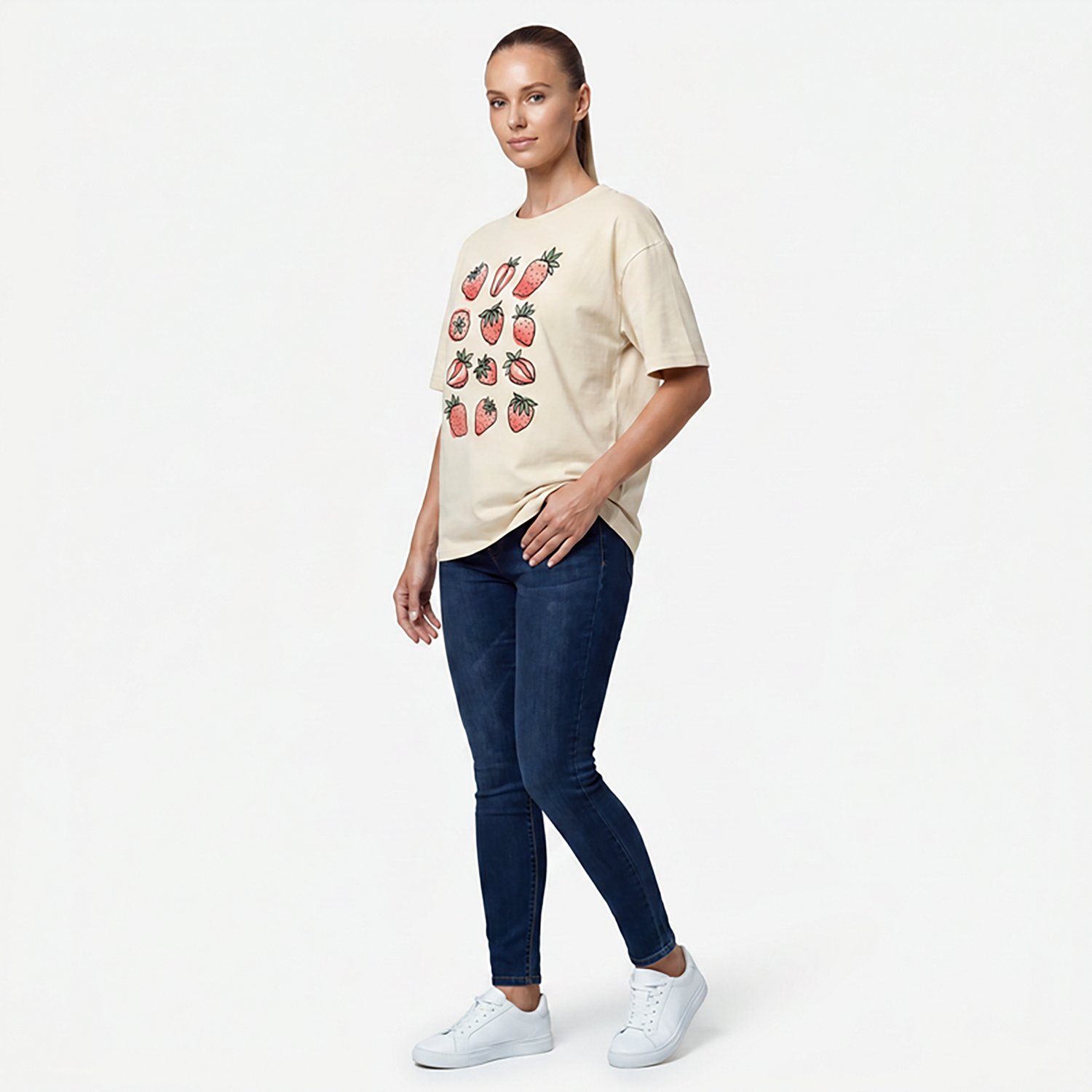 Live Outside the Limits Women's Watercolor Strawberries Oversized Graphic T-shirt - view number 2