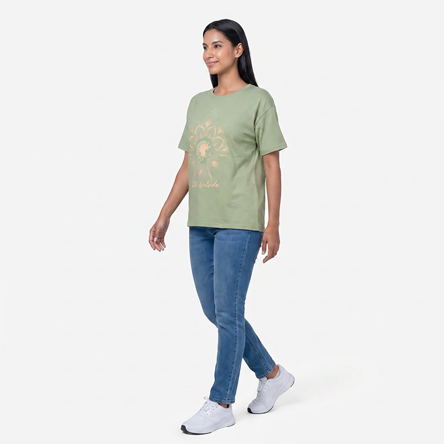 Live Outside the Limits Women's Sun Moon Mandala Oversized Graphic T-shirt - view number 3