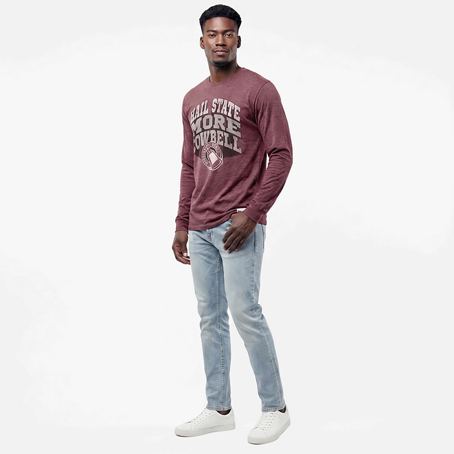 Retro Brand Men's Mississippi State University School Arch Cowbell Long Sleeve Graphic T-shirt - view number 3