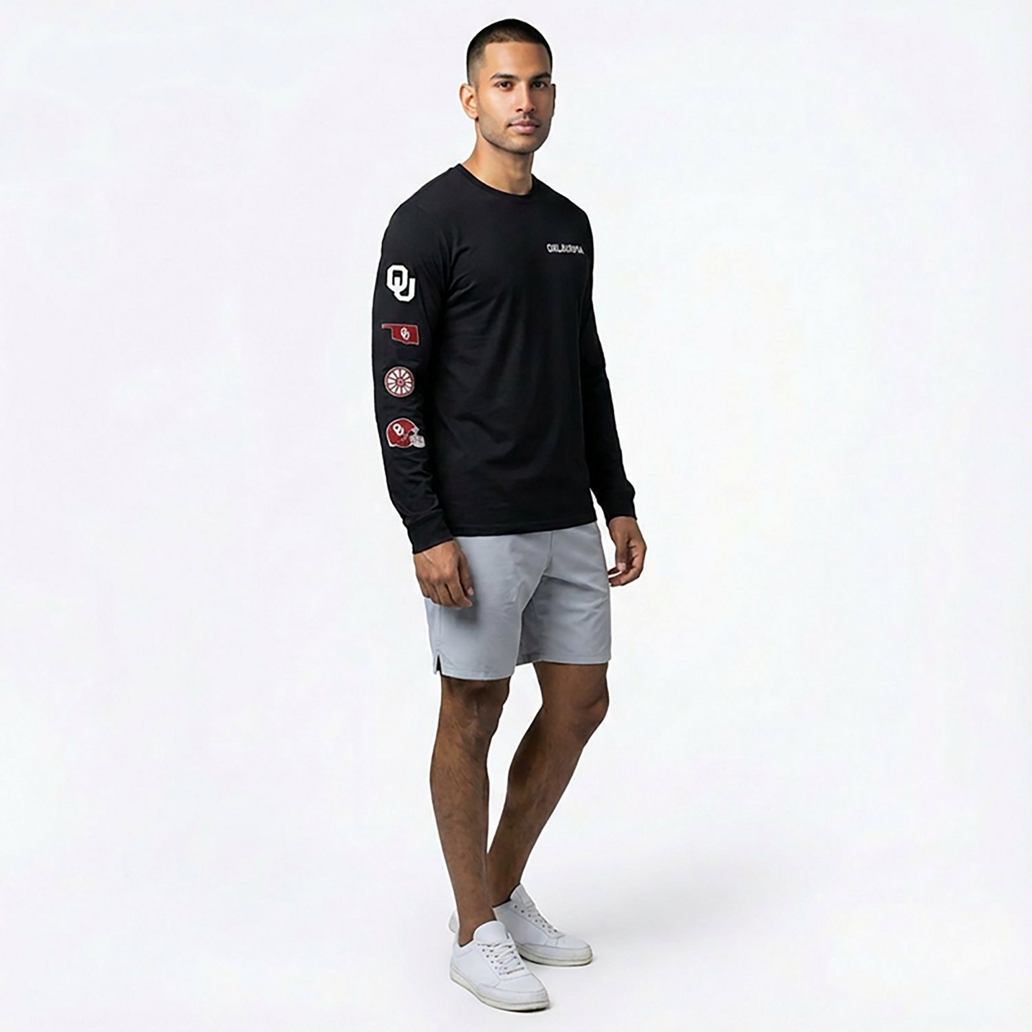 WILDCAT RETRO Men's Oklahoma Sooners School Chest Sleeve 2 Hit Long Sleeve T-shirt - view number 3