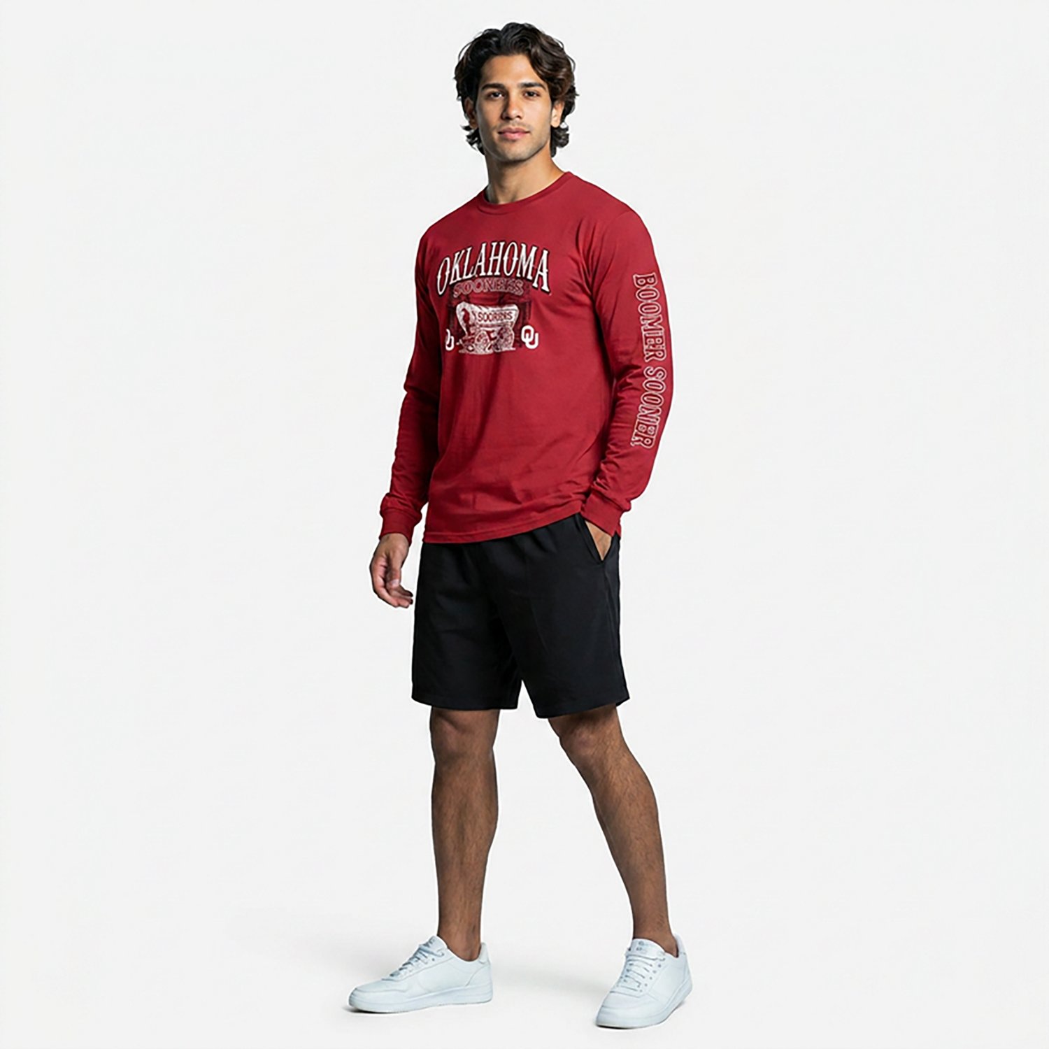 WILDCAT RETRO Men's Oklahoma Sooners School Arch Wagon Sleeve 2 Hit Long T-shirt