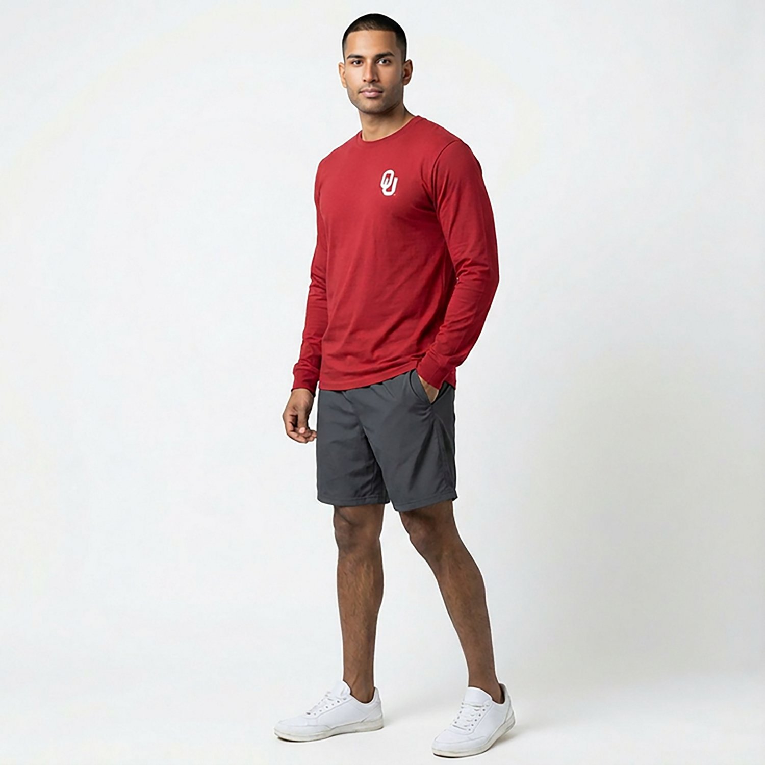 WILDCAT RETRO Men's Oklahoma Sooners Primary Logo Chest 2 Hit Long Sleeve T-shirt - view number 3