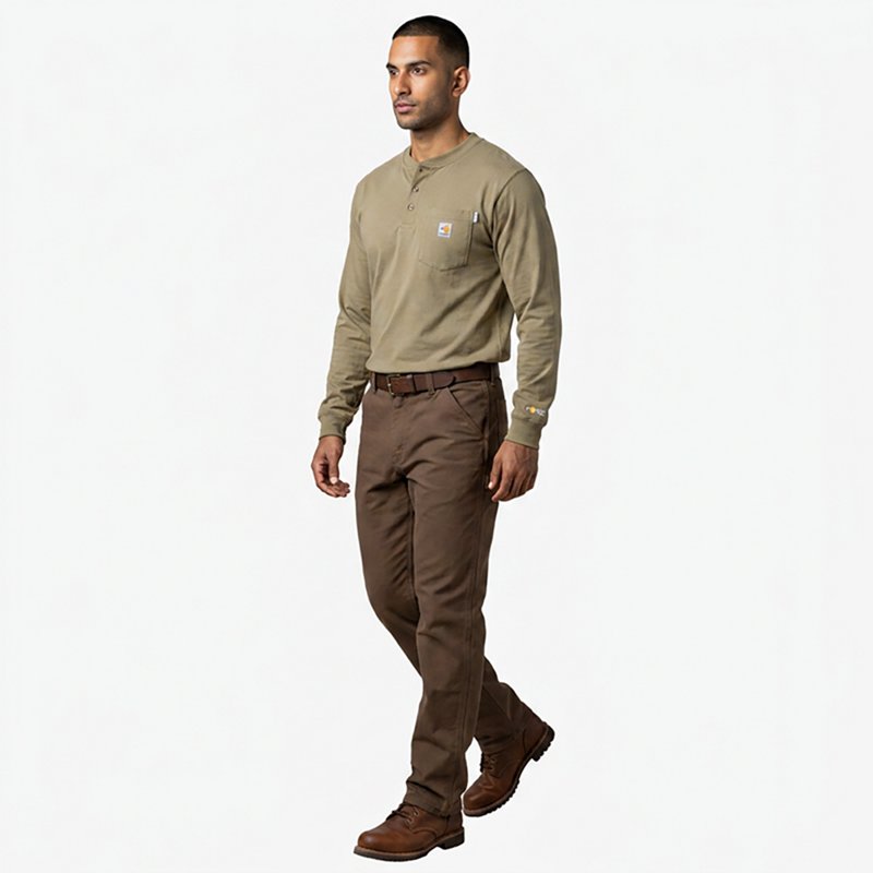 Carhartt Flame-Resistant Carhartt Force Cotton Henley for Men - Khaki