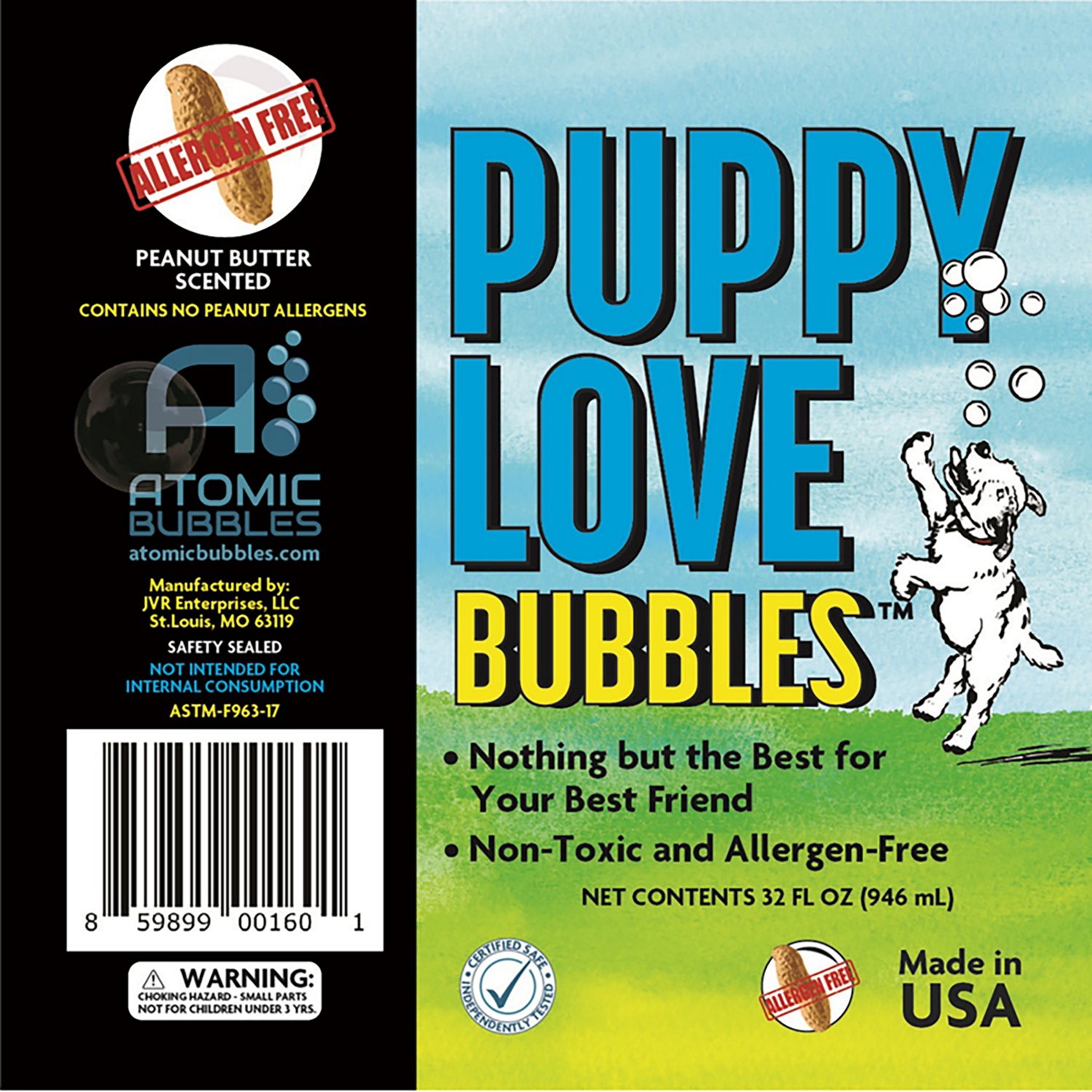 Atomic Bubbles Puppy Love 4 oz. Peanut Butter Scented Bubbles for Dogs