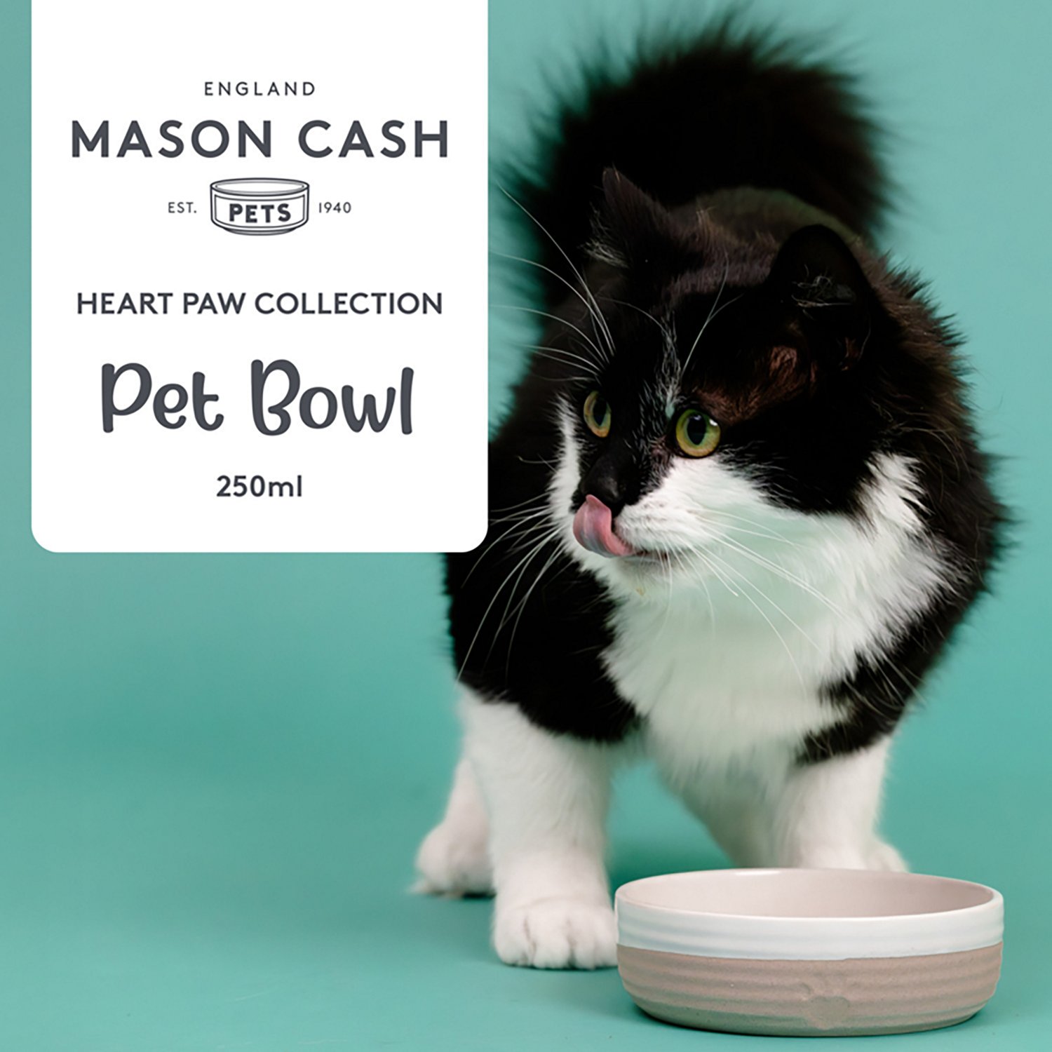 Mason Cash 5 in. Heart Paw 8 oz. Pet Bowl