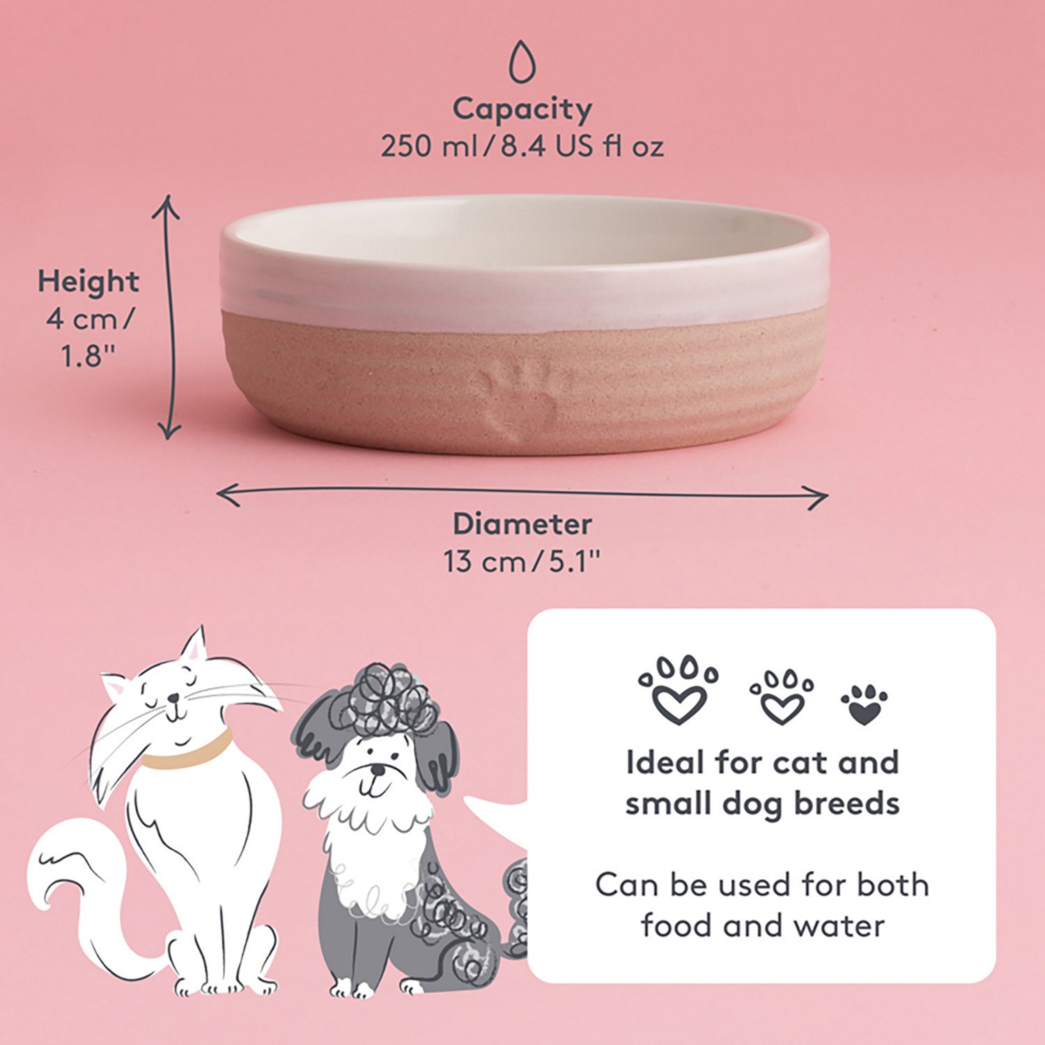 Mason Cash 5 in. Heart Paw 8 oz. Pet Bowl