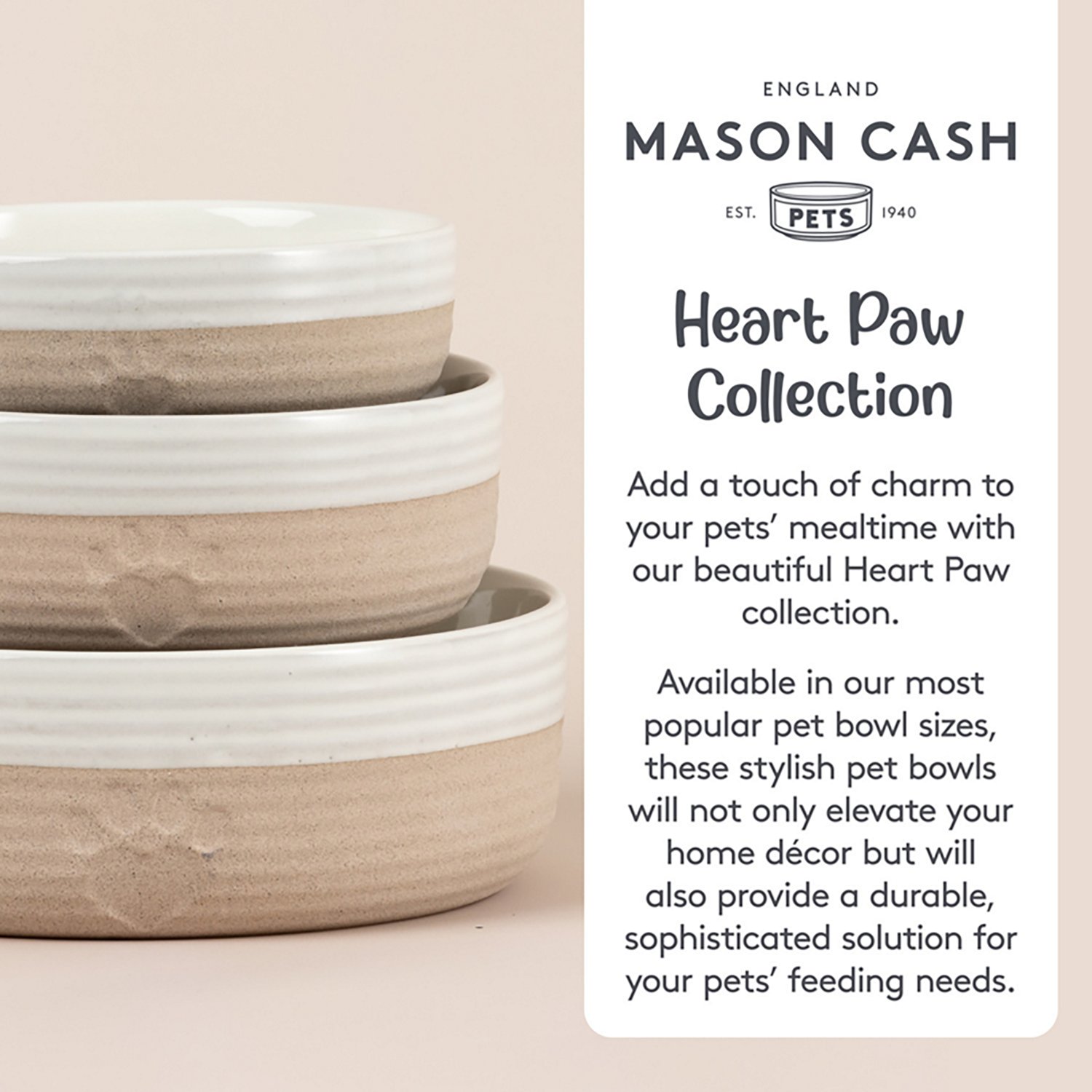 Mason Cash 5 in. Heart Paw 8 oz. Pet Bowl