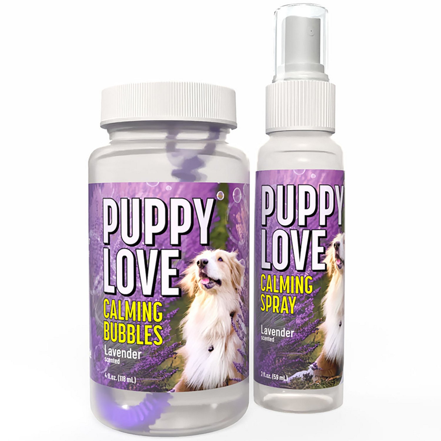 Atomic Bubbles Puppy Love Play and Spray Duo Calming Lavender 4 oz. Scented Bubble Bottle and 2 oz. Spray