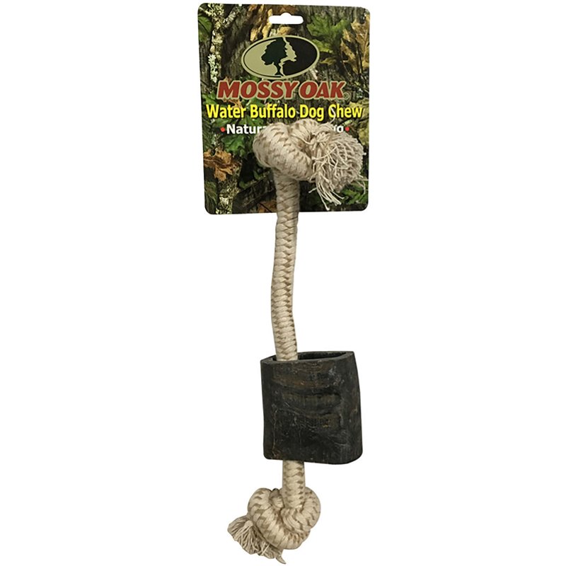 Mossy Oak Water Buffalo Horn and Tug Dog Chew 12 in. Knotted Natural Cotton Rope