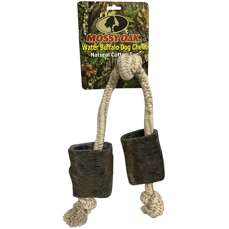 Mossy Oak Water Buffalo Horn and Tug Dog Chew 24 in. Knotted Natural Cotton Rope