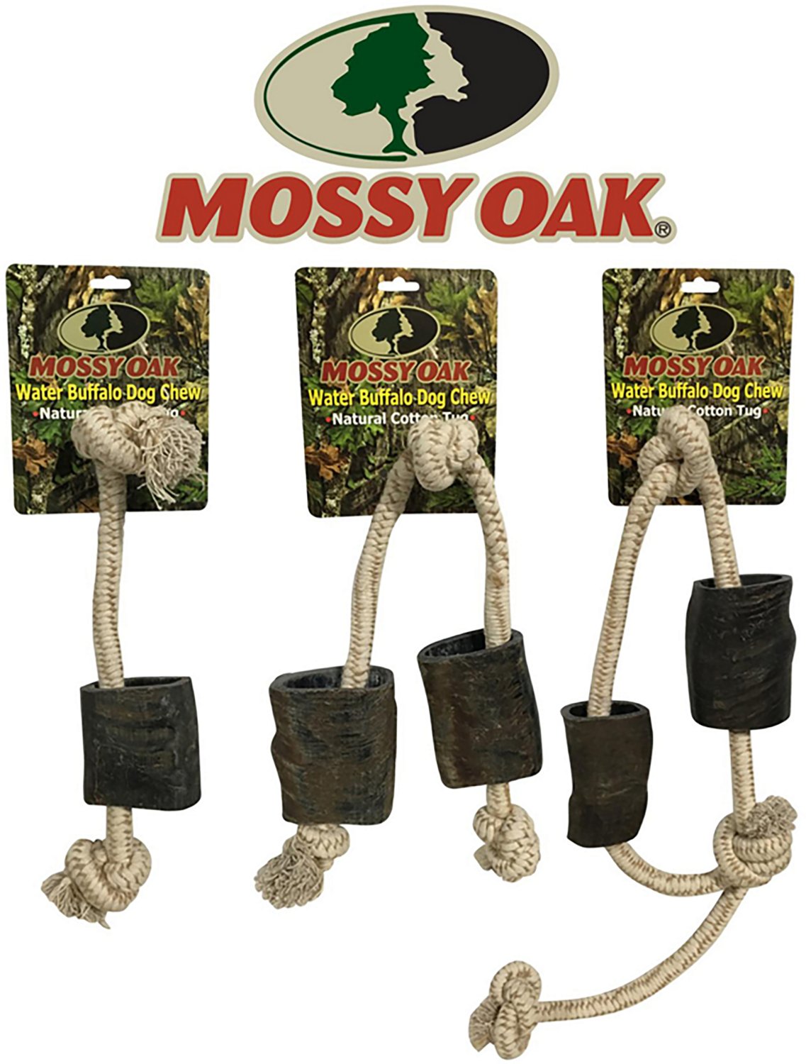Mossy Oak Water Buffalo Horn and Tug Dog Chew 24 in. Knotted Natural Cotton Rope