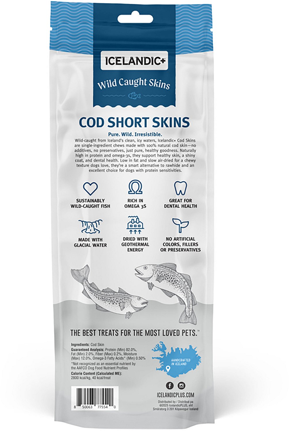 Icelandic+ Cod Short Skins 8-10 in. Strips Dog Treat Chews 3-Pack - view number 2