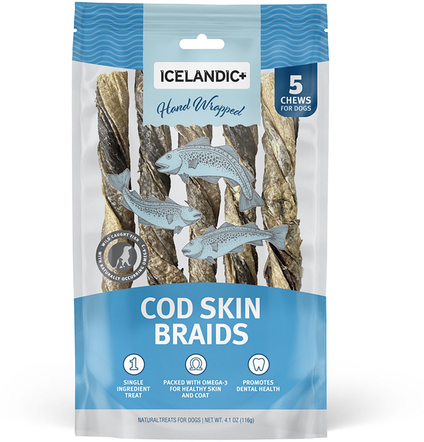 Icelandic+ Cod Skin Braids 5.5-7 in. Dog Treat Chews 5-Pack