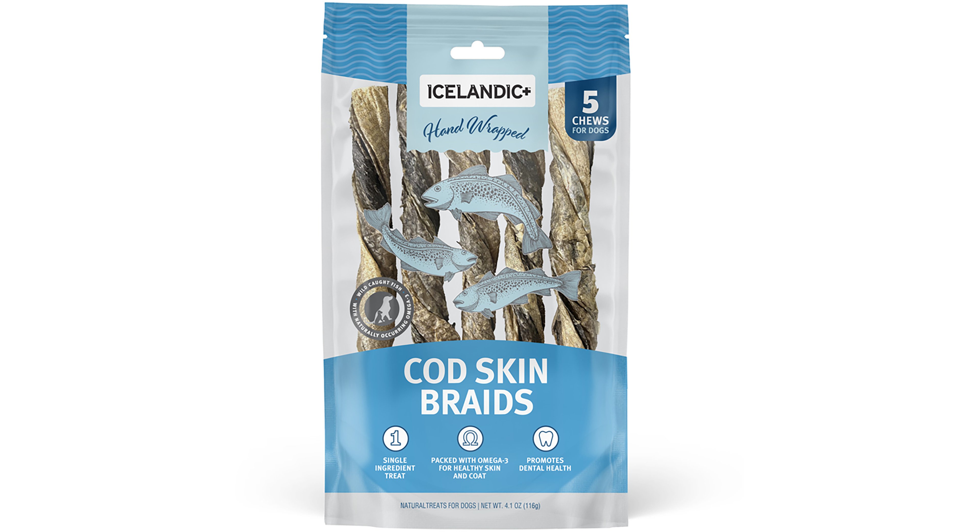Icelandic+ Cod Skin Braids 5.5-7 in. Dog Treat Chews 5-Pack