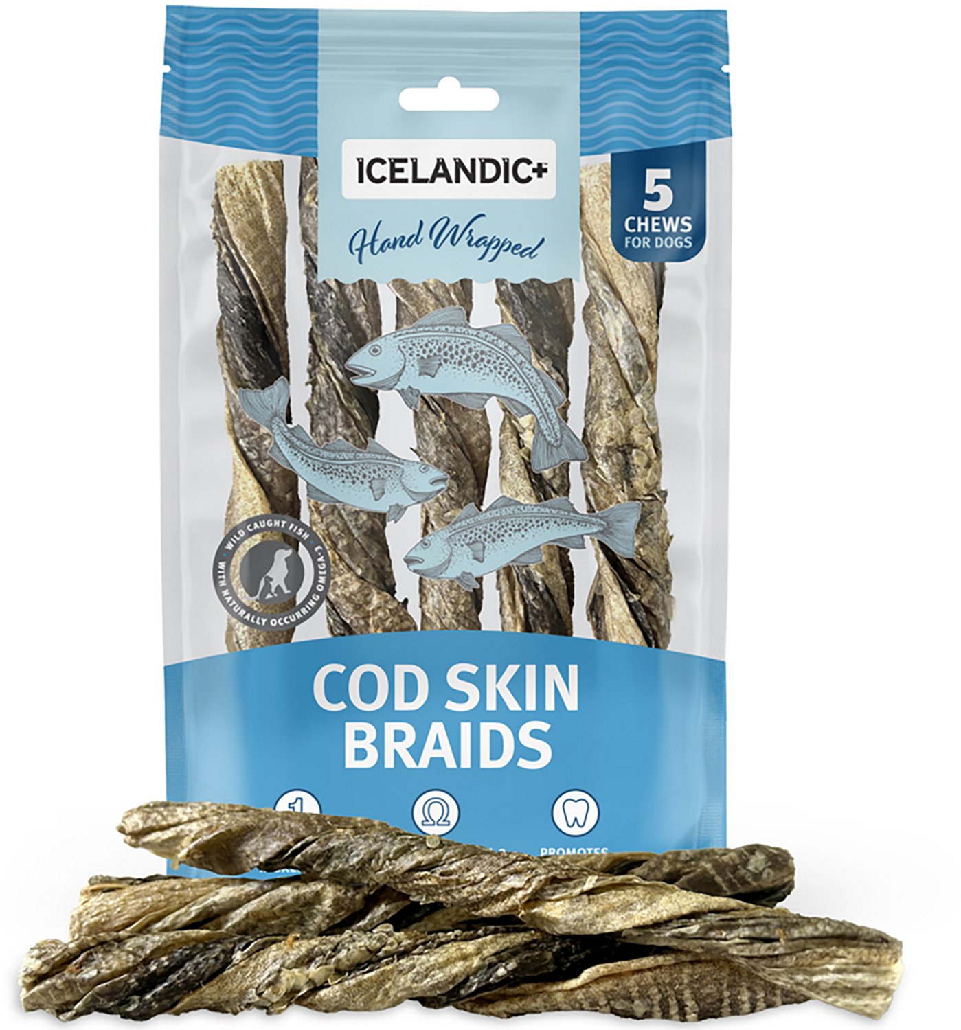 Icelandic+ Cod Skin Braids 5.5-7 in. Dog Treat Chews 5-Pack
