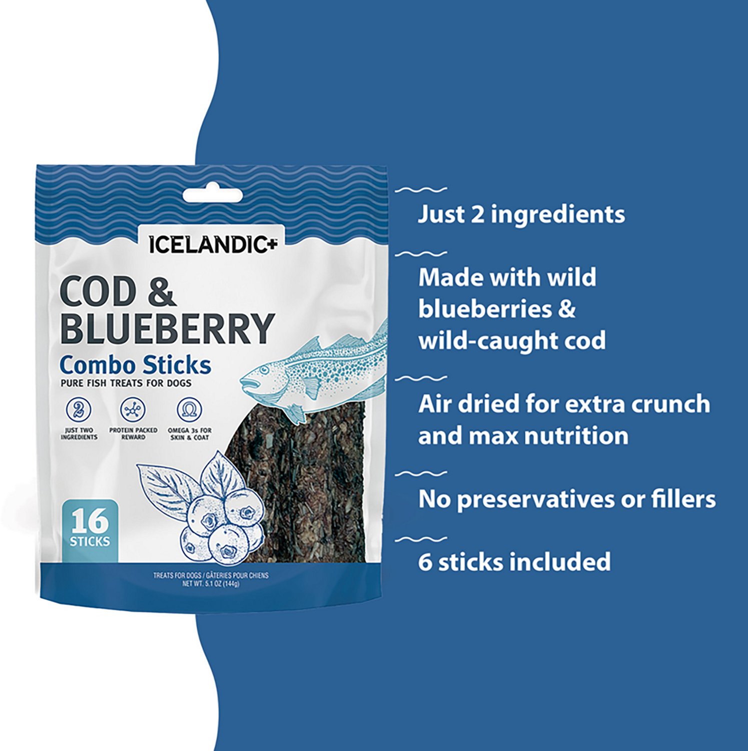 Icelandic+ Combo Sticks 5 oz. Dog Treats 16-Count
