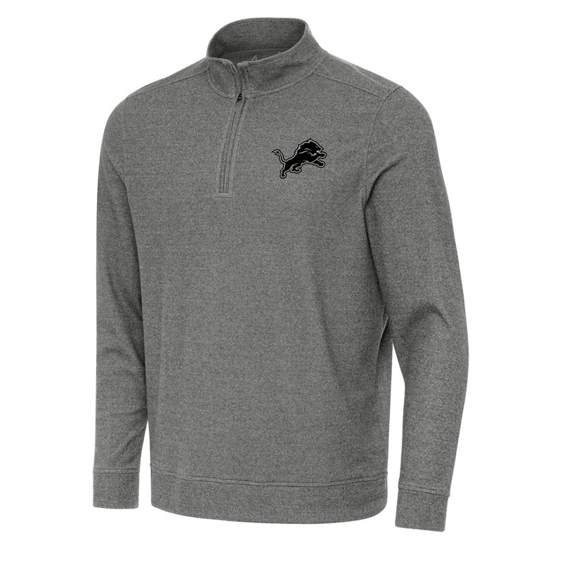 Men's Antigua  Heather Black Detroit Lions Subtle Quarter-Zip Top