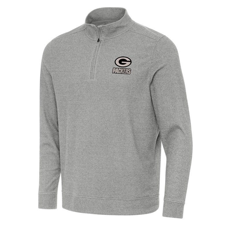 Men's Antigua  Heather Gray Green Bay Packers Subtle Quarter-Zip Top