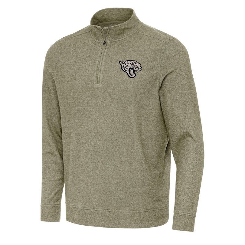 Men's Antigua Heather Olive Jacksonville Jaguars Subtle Quarter-Zip Top