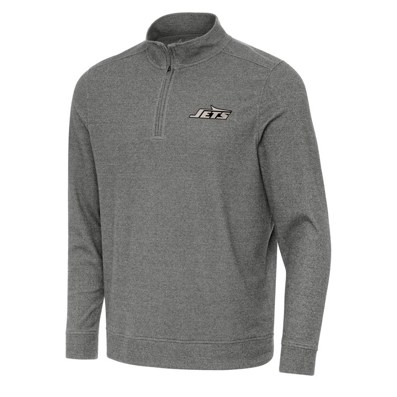 Men's Antigua  Heather Black New York Jets Subtle Quarter-Zip Top