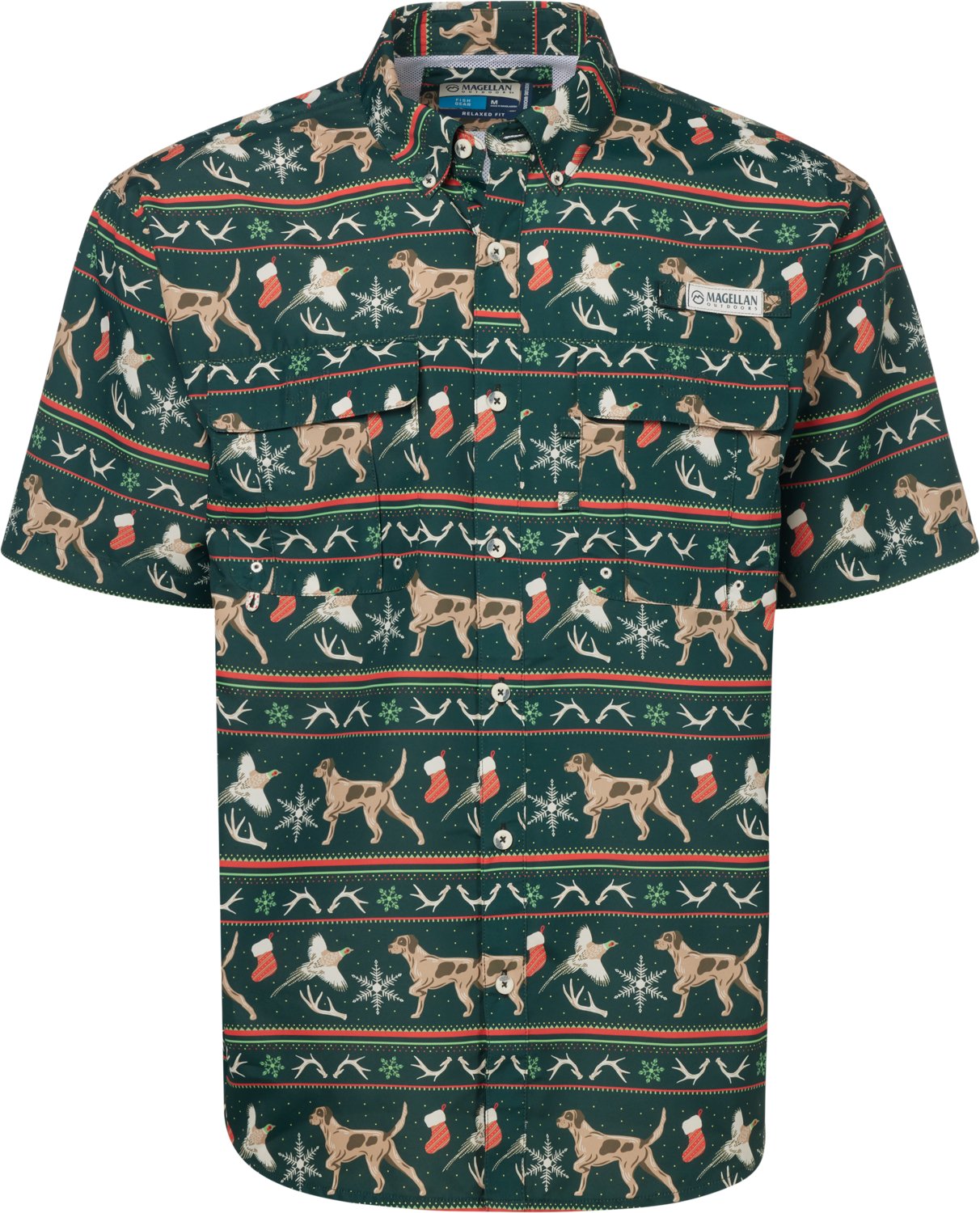 Magellan Outdoors Men's Laguna Madre Holiday Fair Isle Short Sleeve Fishing Shirt