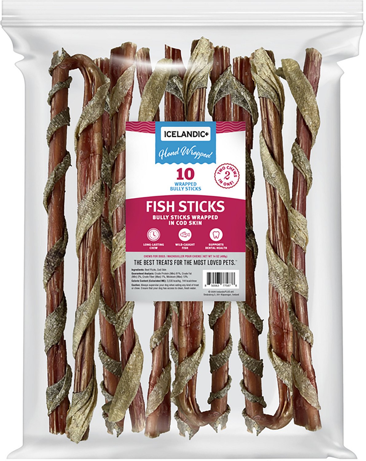 Icelandic+ Fish Sticks 12 in. Bully Stick Wrapped In Cod Skin 10-Pack