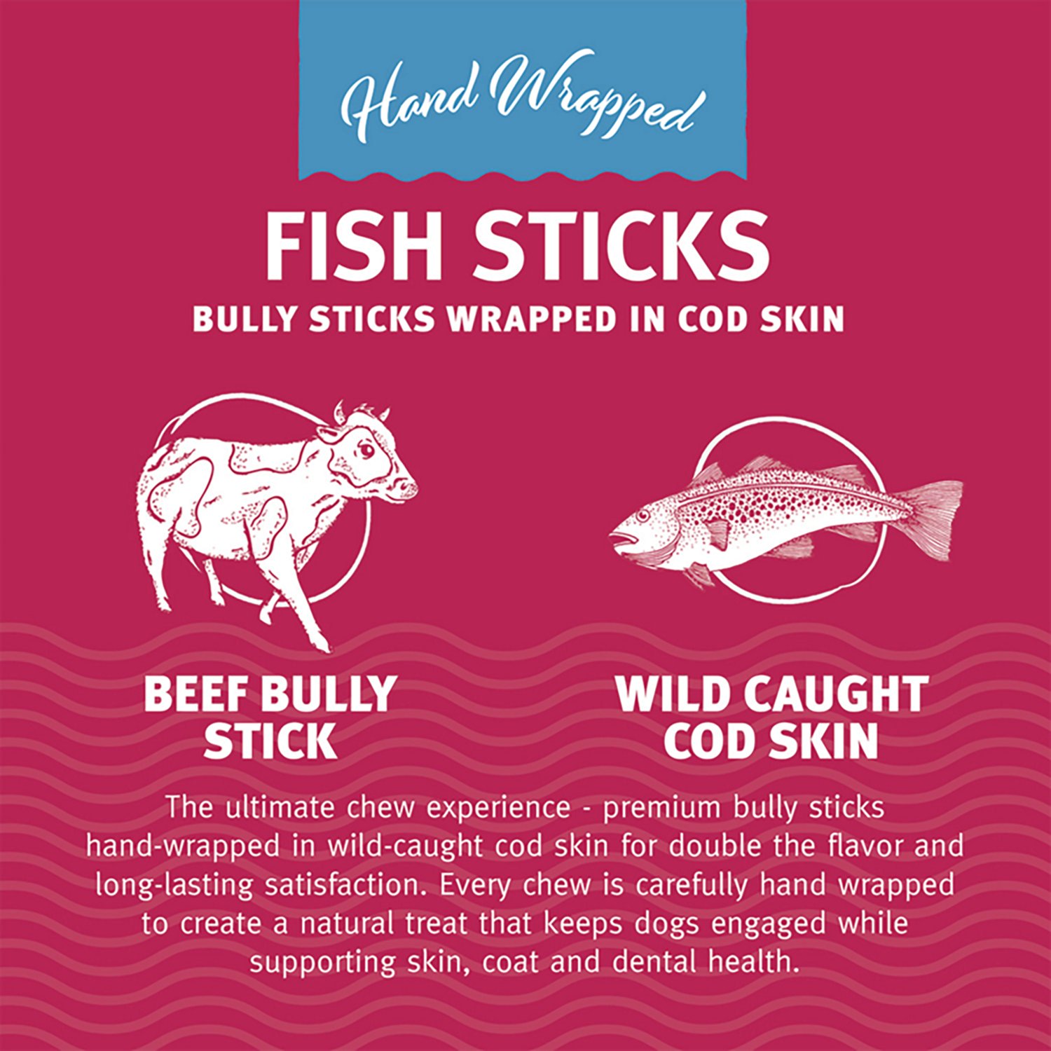 Icelandic+ Fish Sticks 12 in. Bully Stick Wrapped In Cod Skin 10-Pack