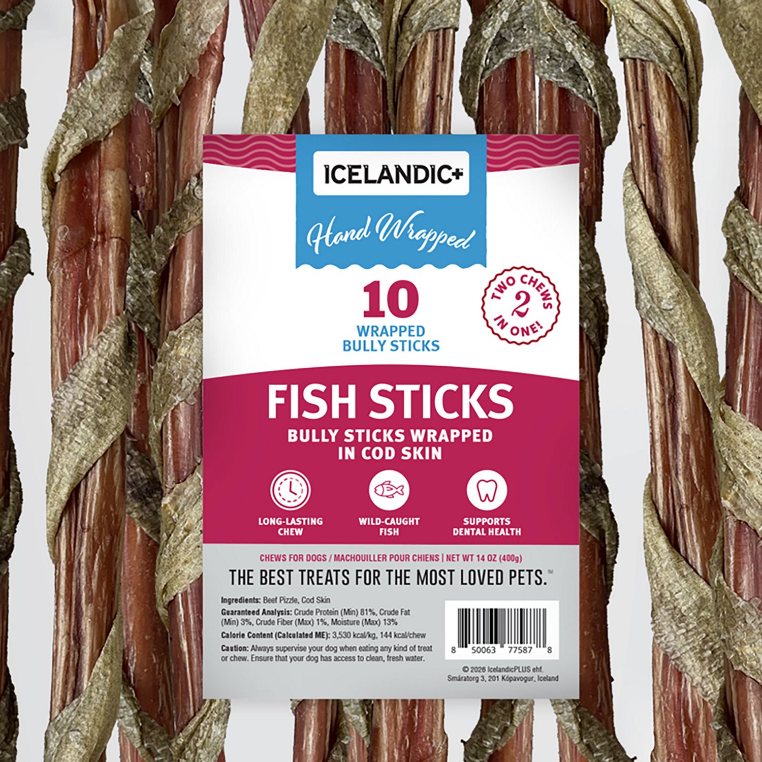 Icelandic+ Fish Sticks 12 in. Bully Stick Wrapped In Cod Skin 10-Pack