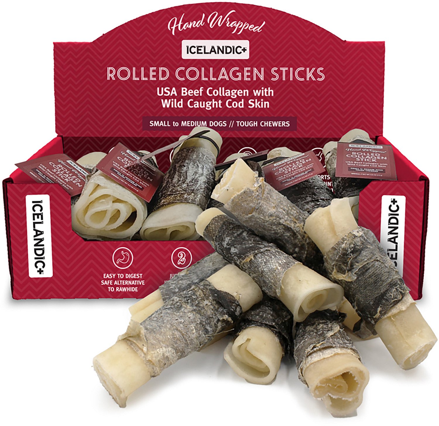 Icelandic+ Rolled Collagen Stick 4 in. Beef and Cod Skin 12-Pack