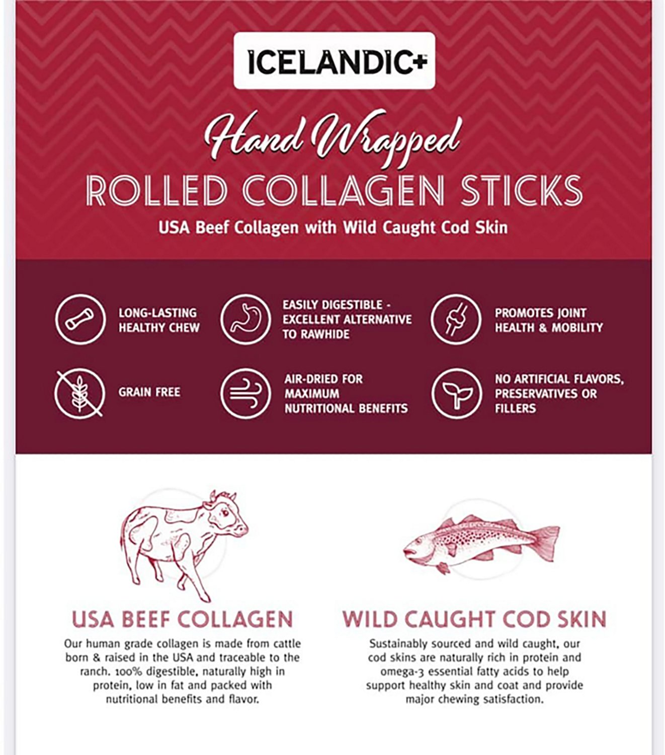 Icelandic+ Rolled Collagen Stick 4 in. Beef and Cod Skin 12-Pack