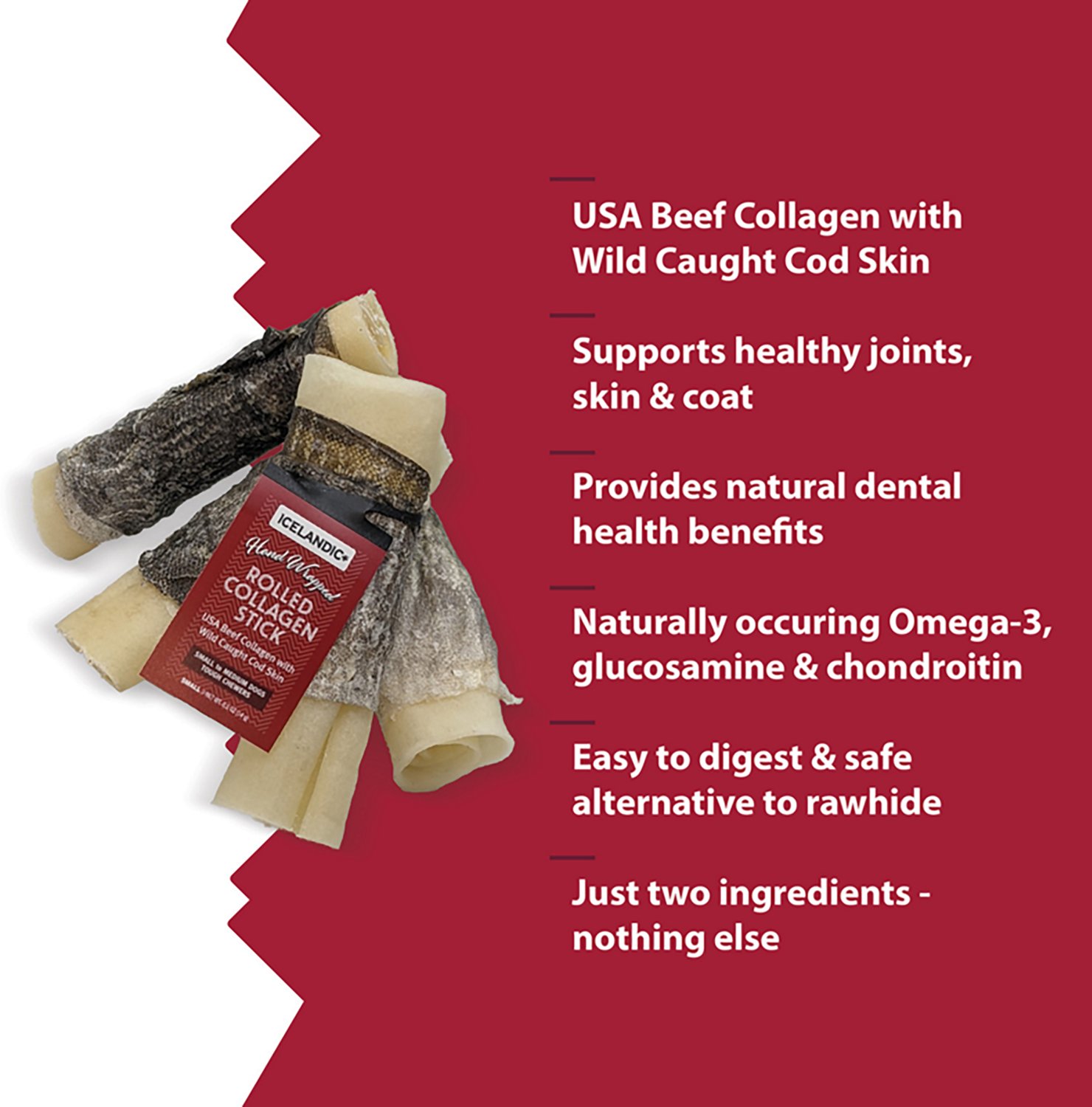 Icelandic+ Rolled Collagen Stick 8 in. Beef and Cod Skin 18-Pack